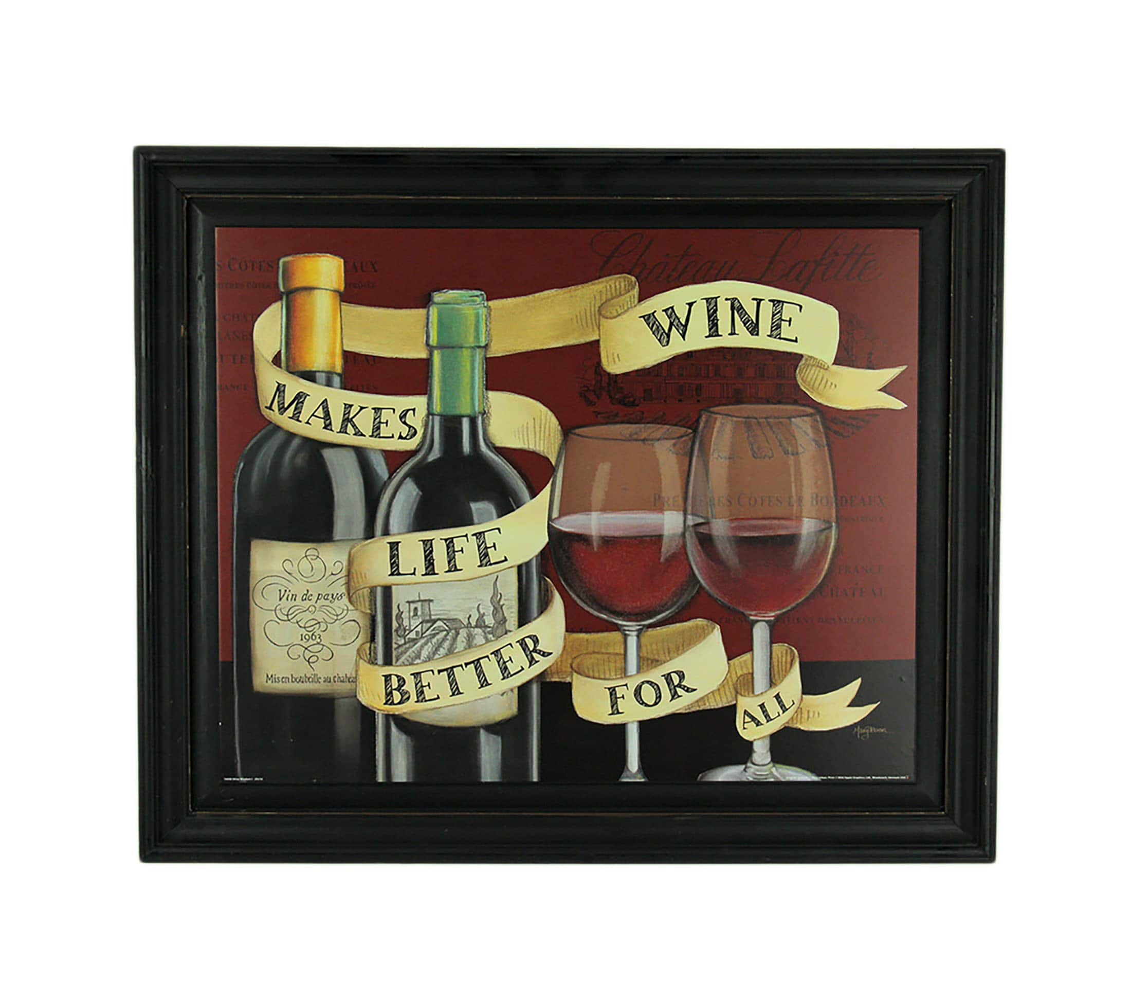 Upper Deck - Wine Makes Life Better For All Vintage Look Wood Panel Painting - Black