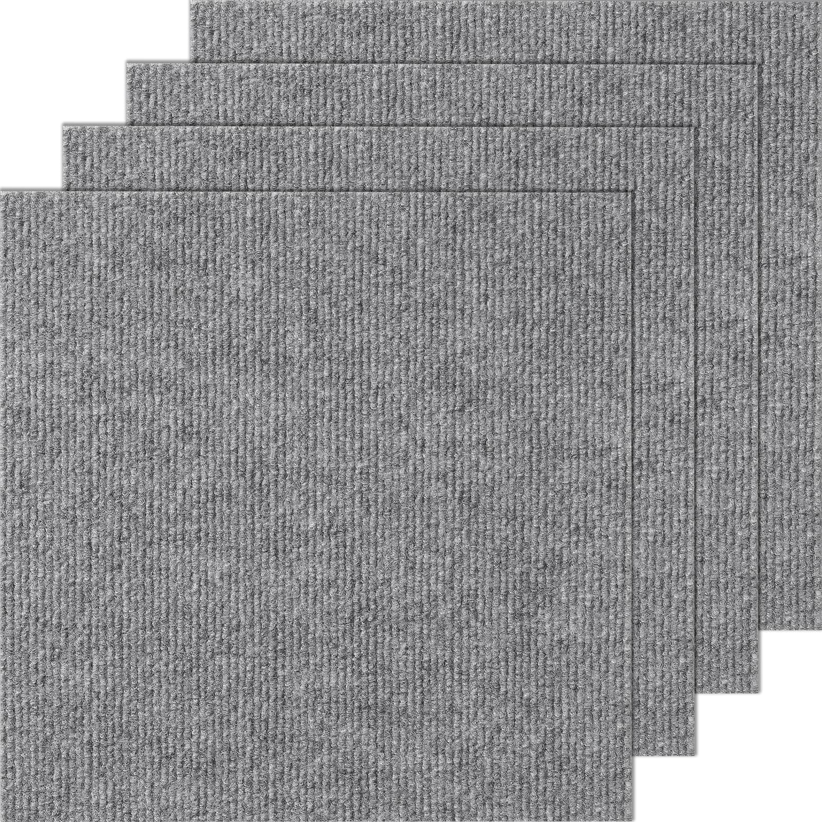 VEVOR - Carpet Tiles Peel and Stick, 12”x12” Squares Self Adhesive Carpet Floor Tile, Soft Padded Carpet Tiles, Easy Install DIY - Light Gray
