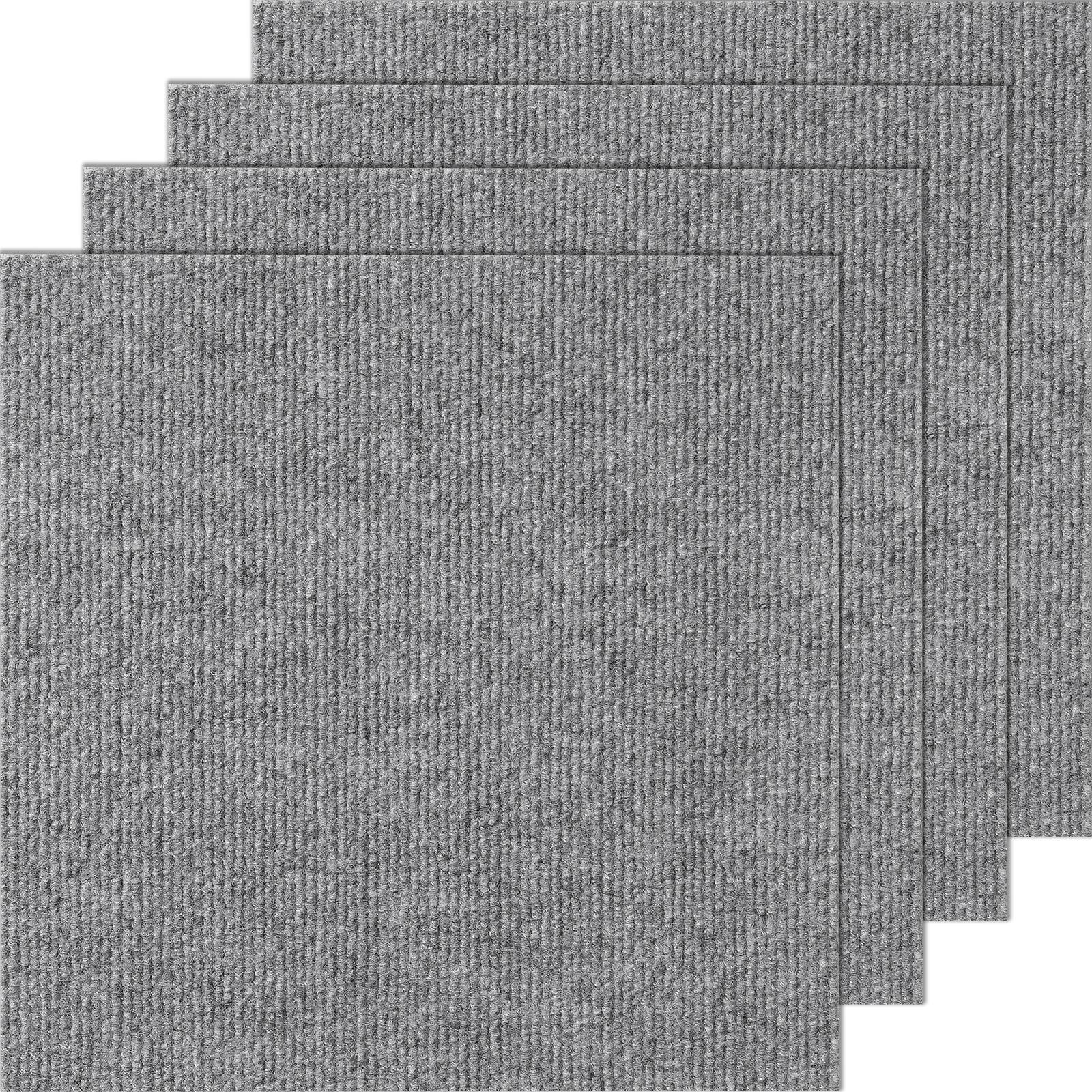 VEVOR - Carpet Tiles Peel and Stick, 12”x12” Squares Self Adhesive Carpet Floor Tile, Soft Padded Carpet Tiles, Easy Install DIY - Light Gray