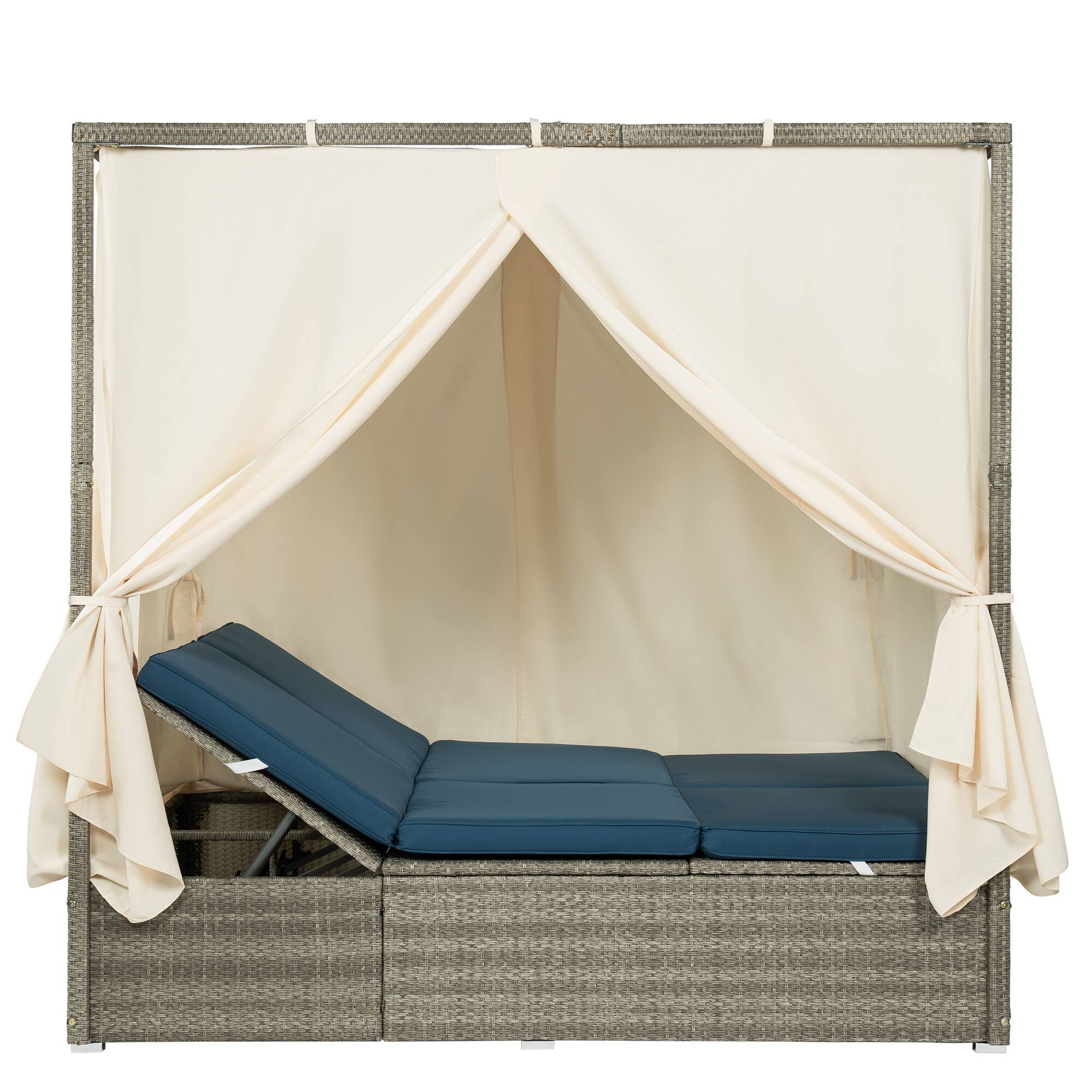 Alt View 1. Mondawe - Outdoor Adjustable Sun Lounger with Canopy, Recline and Removable Cushion - Dark Blue.