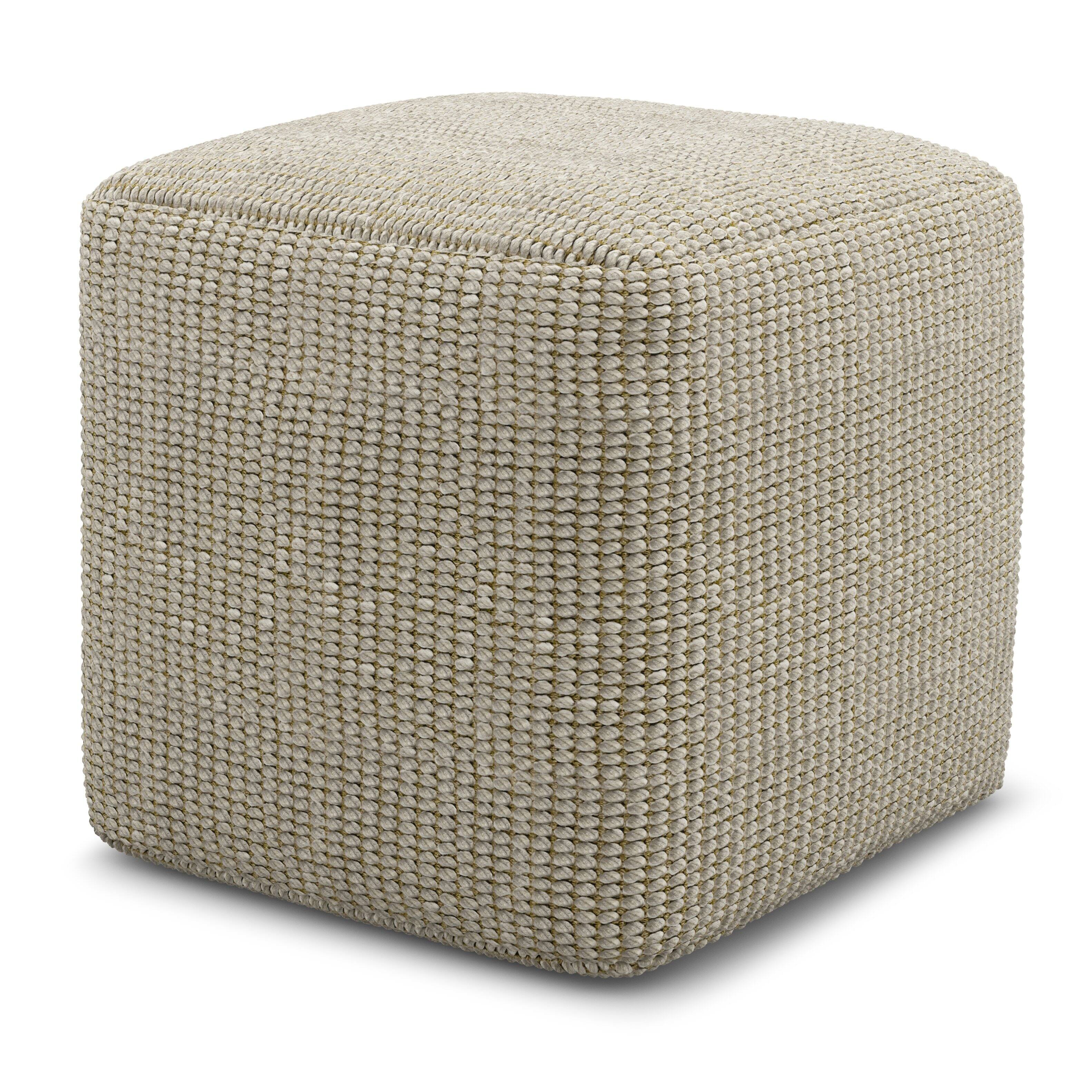 Angle. Simpli Home - Zelma Square Woven Pouf - Cream and Natural.