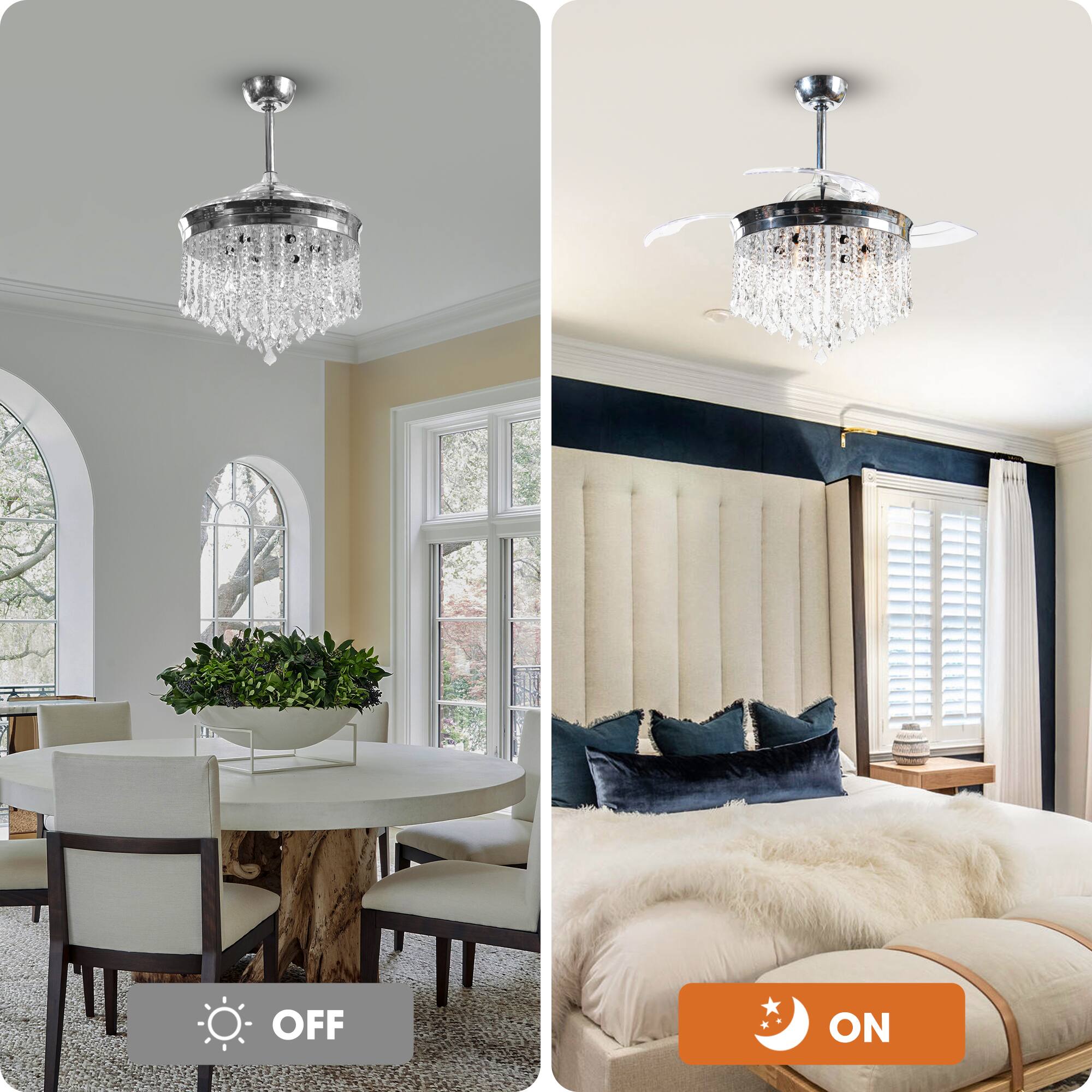 Alt View 6. Parrot Uncle - 42" Modern Chrome Crystal Ceiling Fan Chandelier with Remote - Chrome.