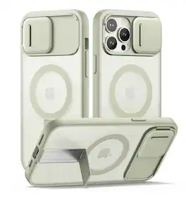 SURITCH - Case for iPhone 13 Pro Max/12 Pro Mx, Compatible with MagSafe, Built-in Kickstand & Camera Cover & Translucent Back - Khaki Green
