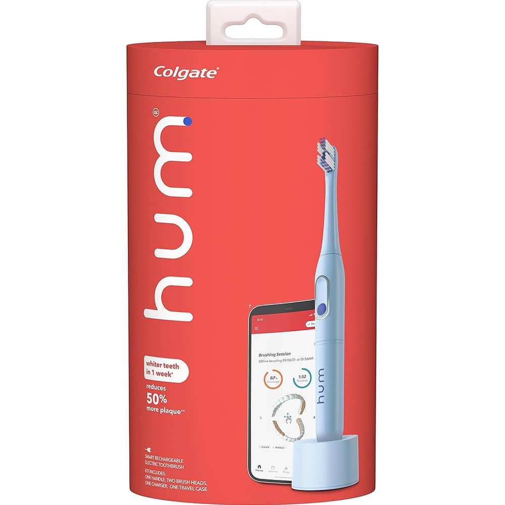 Colgate - Hum Smart Electric Toothbrush, Rechargeable Sonic Toothbrush w/ Travel Case - Blue