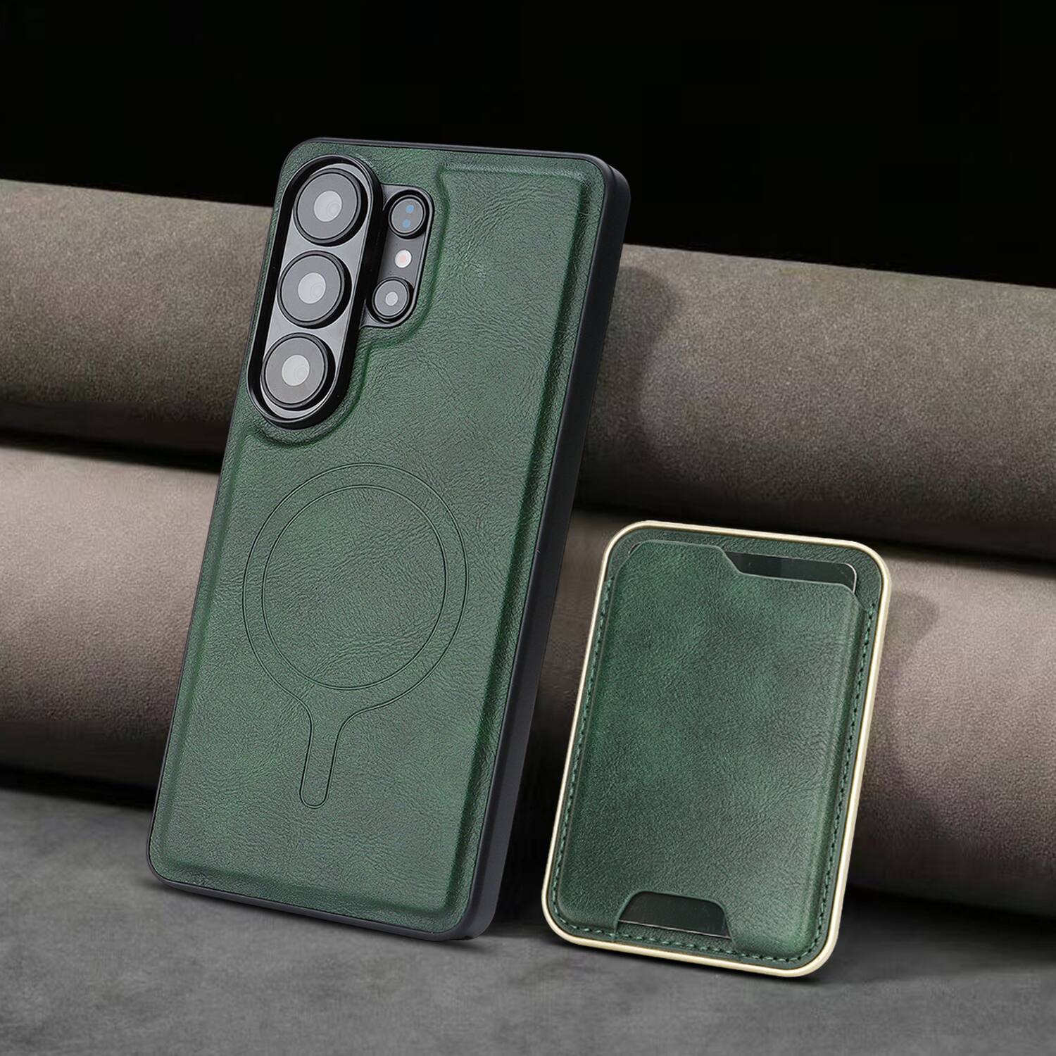 Alt View 4. Dteck - 2-in-1 Magnetic Detachable Wallet Case for Samsung Galaxy S26 Ultra, Shockproof PU Leather Phone Cover with Card Holder - Green.