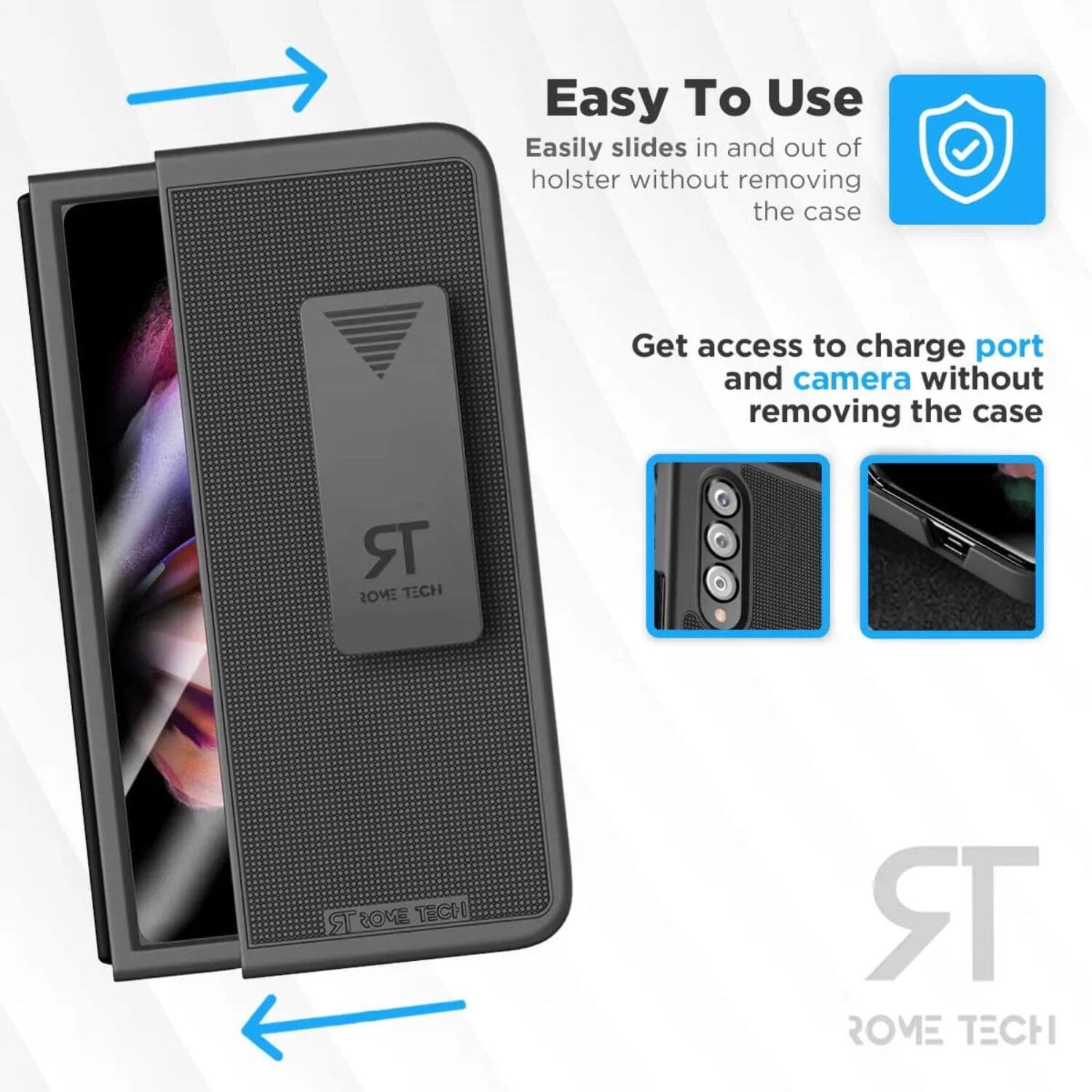 Easy To Use  
Easily slides in and out of holster without removing the case  
Get access to charge port and camera without removing the case  

ST ROVE TECH