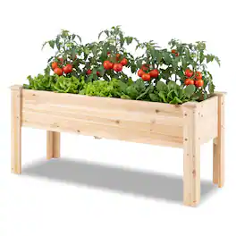 Costway - 1 PCS Wooden Raised Garden Bed with Legs, Drainage Holes, Fir Outdoor Garden Box - Natural