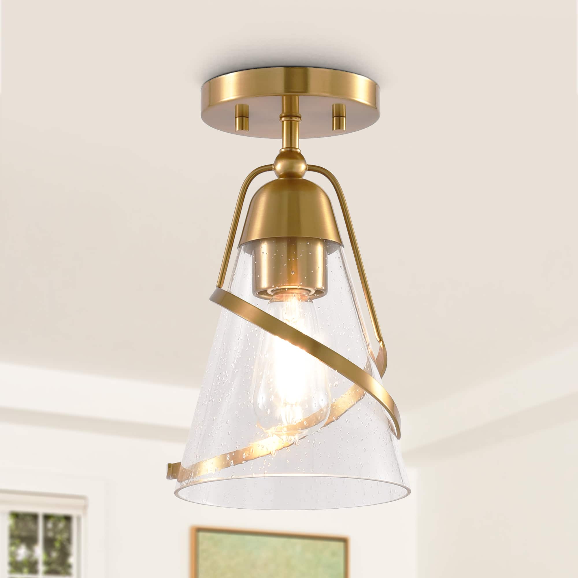 Parrot Uncle - 7” Glass Shade Semi-Flush Mount Ceiling Light - Gold