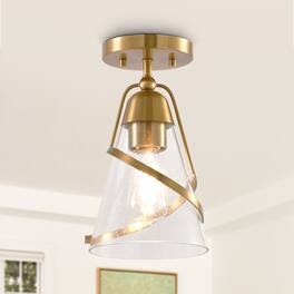 Parrot Uncle - 7” Glass Shade Semi-Flush Mount Ceiling Light - Gold