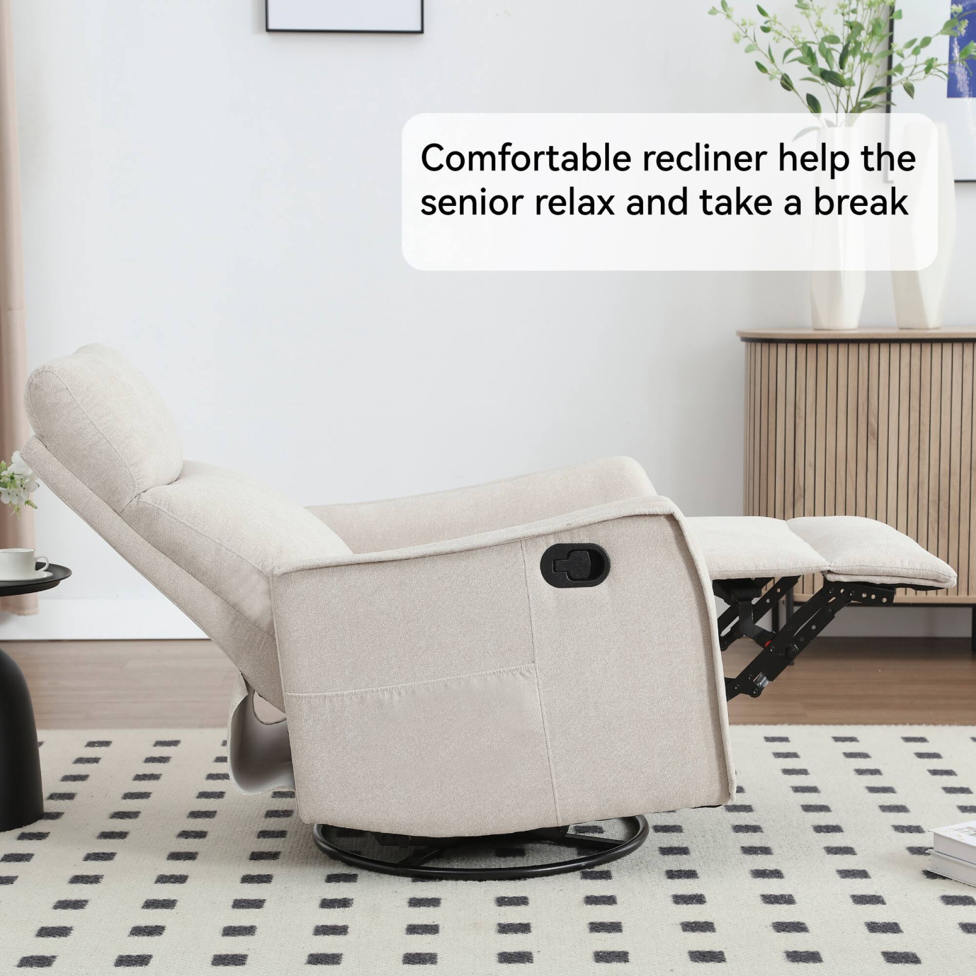 Comfortable recliner helps the senior relax and take a break.