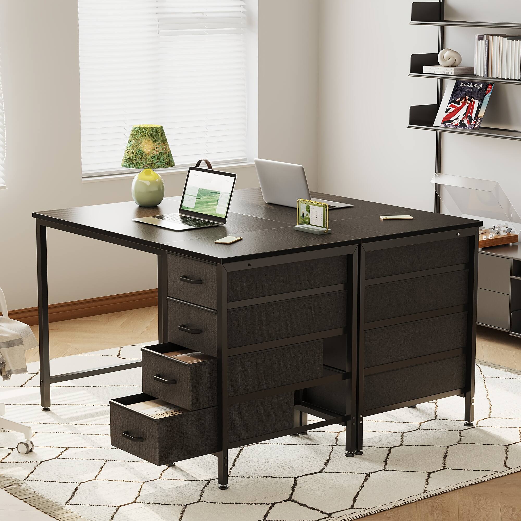 Alt View 1. AODK - 40" Small Computer Desk with 4 Fabric Drawers, Modern Writing Desk with Storage for Home Office, Bedroom & Small Spaces - Black.
