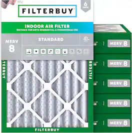 Filterbuy - 12x15x4 MERV 8 Dust & Allergy Defense, Electrostatic Pleated HVAC AC Furnace Air Filters Replacement (6-Pack) - Silver