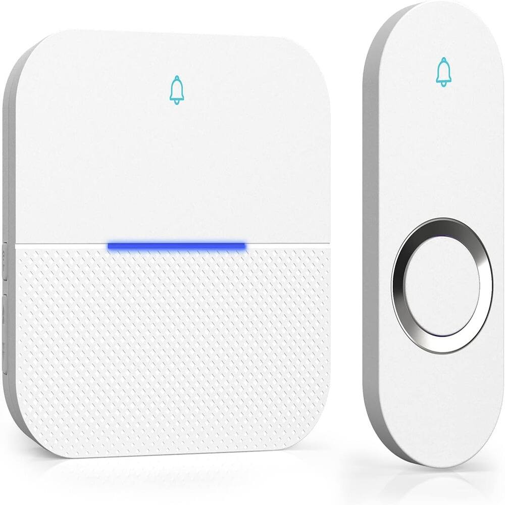 Front. Schertz - Home wireless doorbell with lights, 1,000-foot range, waterproof battery - Color: White Size: 1 Button & 1 Receiver.