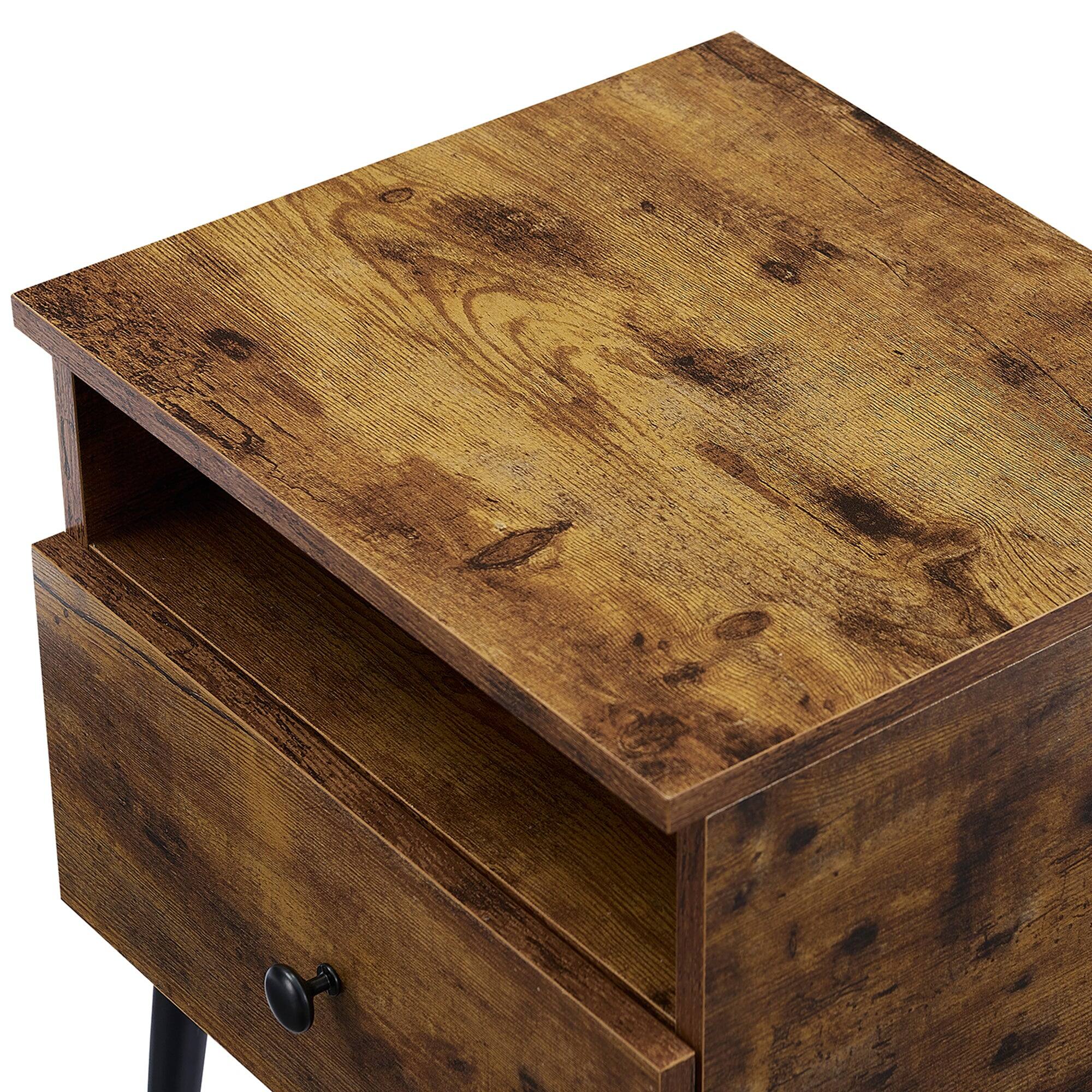 Alt View 1. Vecelo - Nightstand Set of 2, Bedside Table with Drawer - MDF Wood End Table with Storage Shelf for Bedroom - Antique Brown.