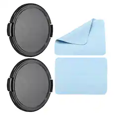 Front. Unique Bargains - 2pcs 67mm Sides Pinch Lens Cap with Cloth for Nikon/Fujifilm/Pentax/Leica - Black.