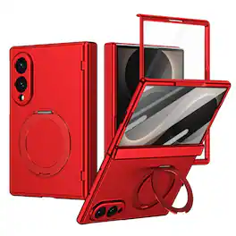 Dteck - For Samsung Galaxy Z Fold8 Rugged Case With Screen Protector, Shockproof Magnetic Ring Stand Hinge Protection Cover - Red