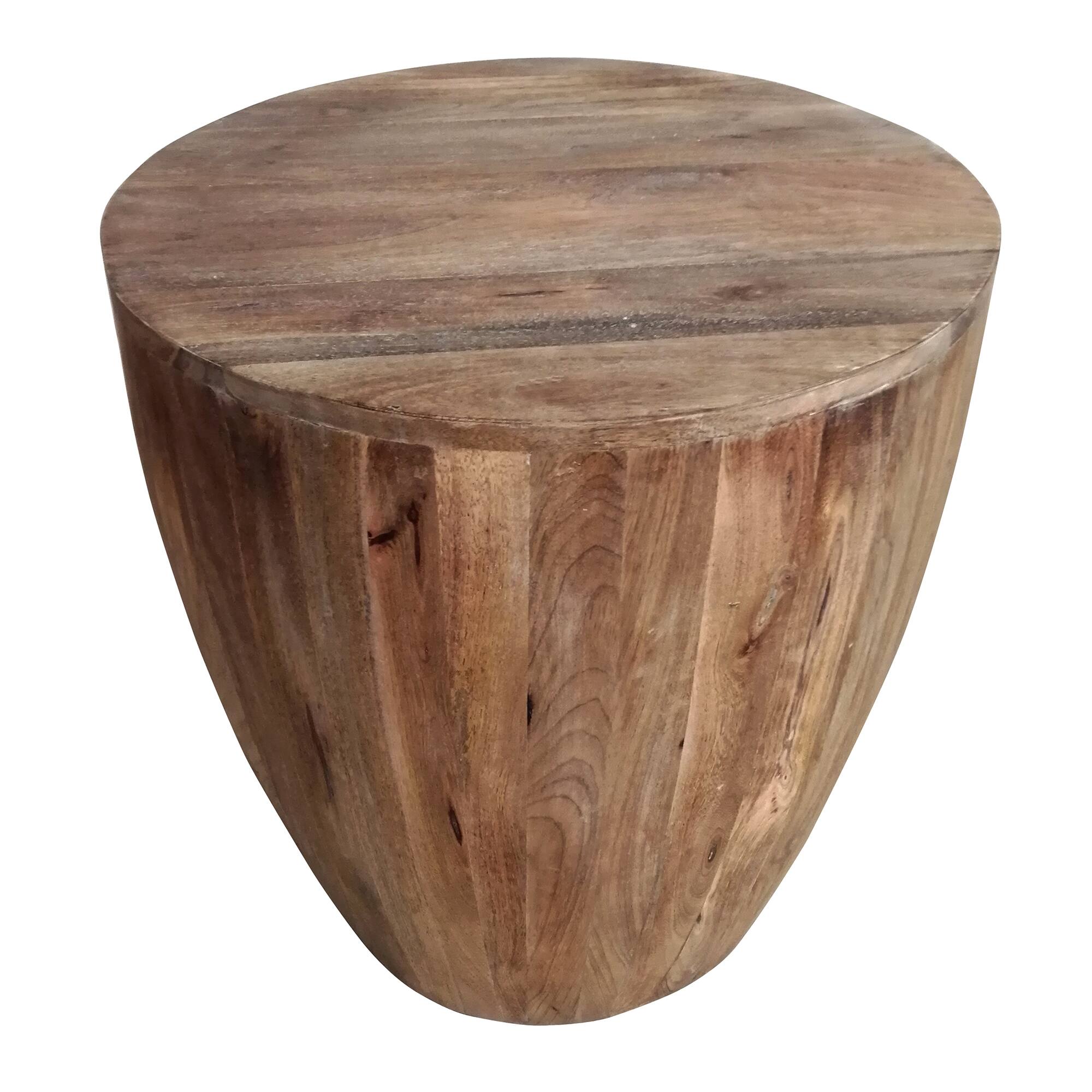 Alt View 1. Manhattan Lane - Arthur Handcarved Cylindrical Shape Round Mango Wood Distressed Wooden Side End Table - Brown.