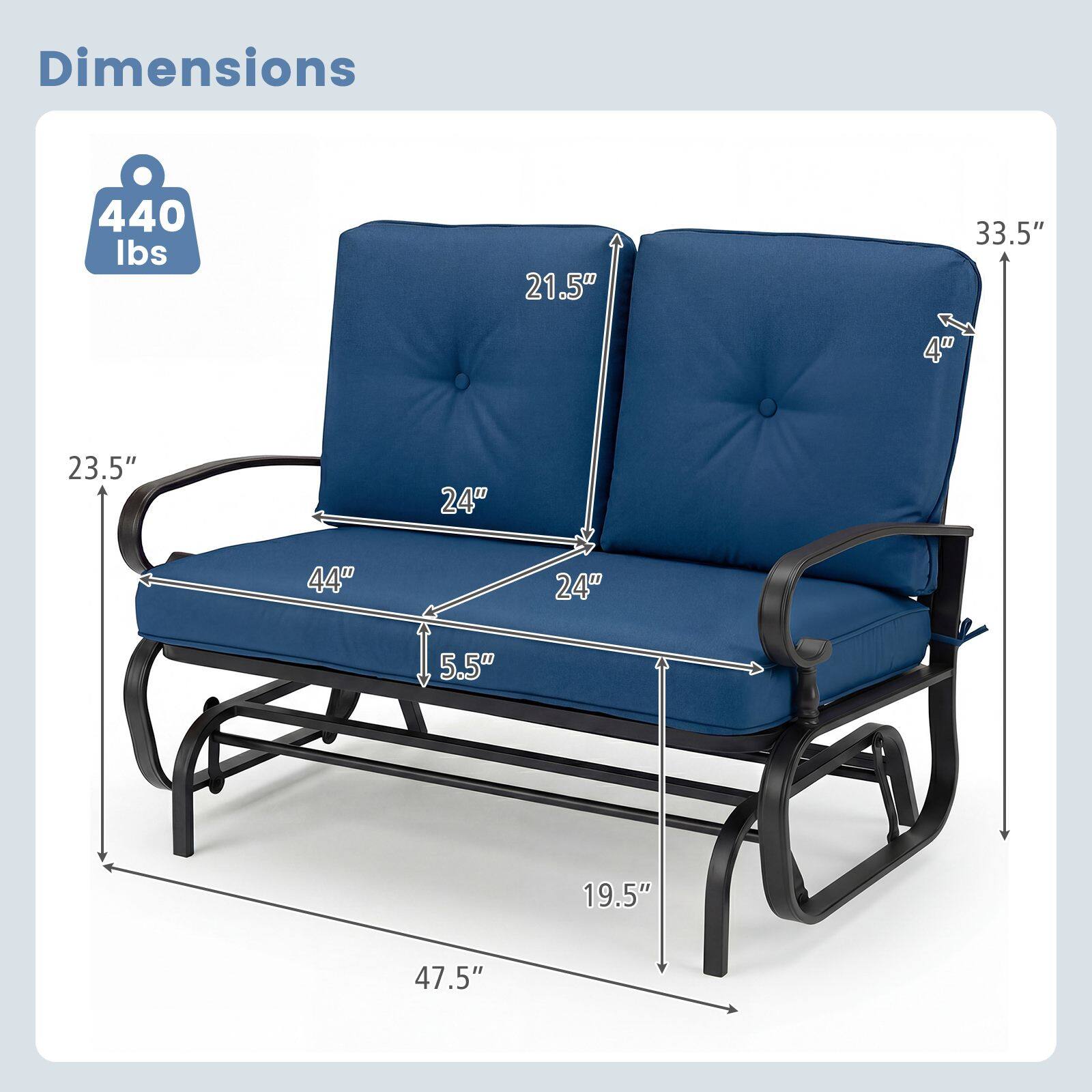 Dimensions: 440 lbs, 21.5", 33.5", 4", 23.5", 24", 44", 5.5", 19.5", 47.5"