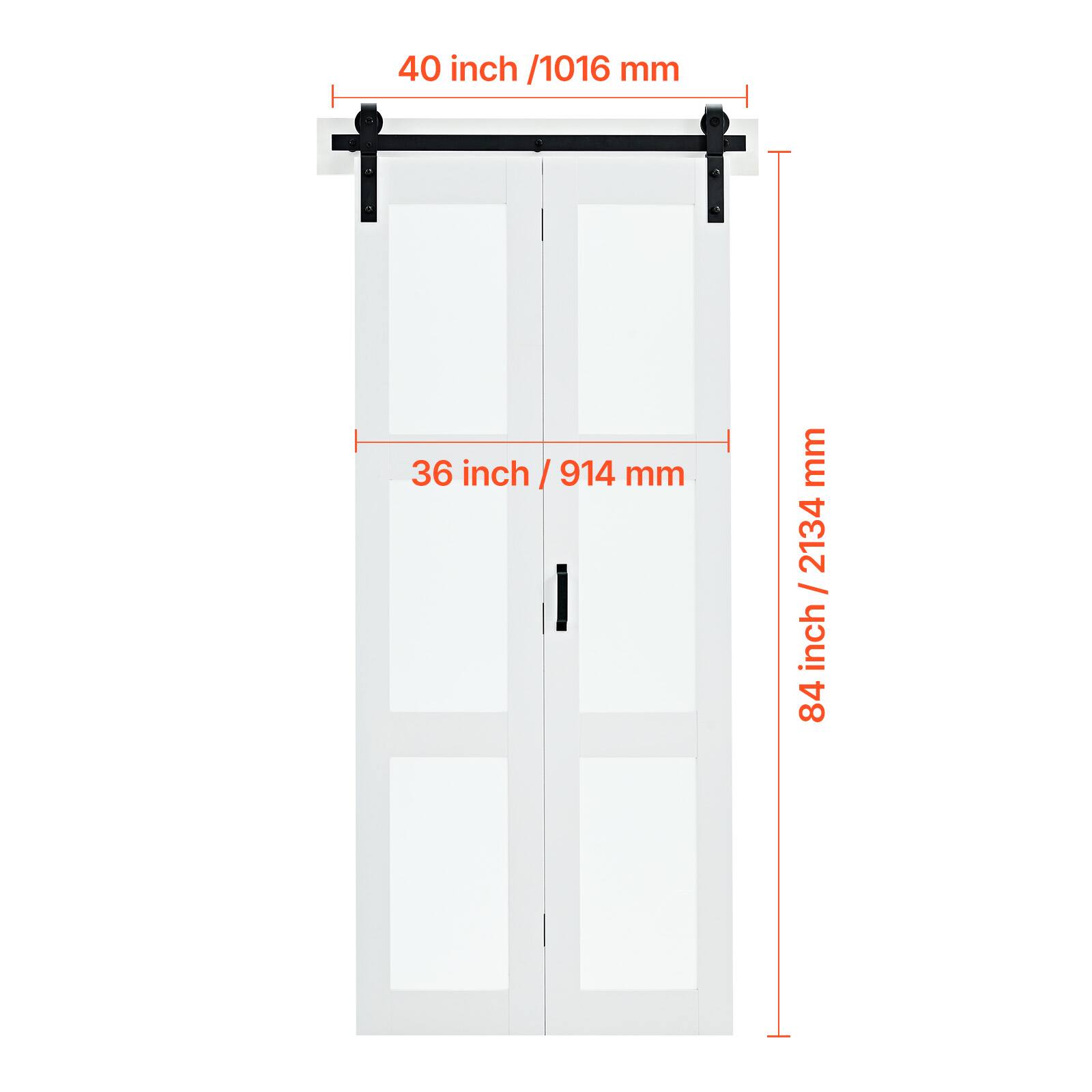 40 inch / 1016 mm  
36 inch / 914 mm  
84 inch / 2134 mm