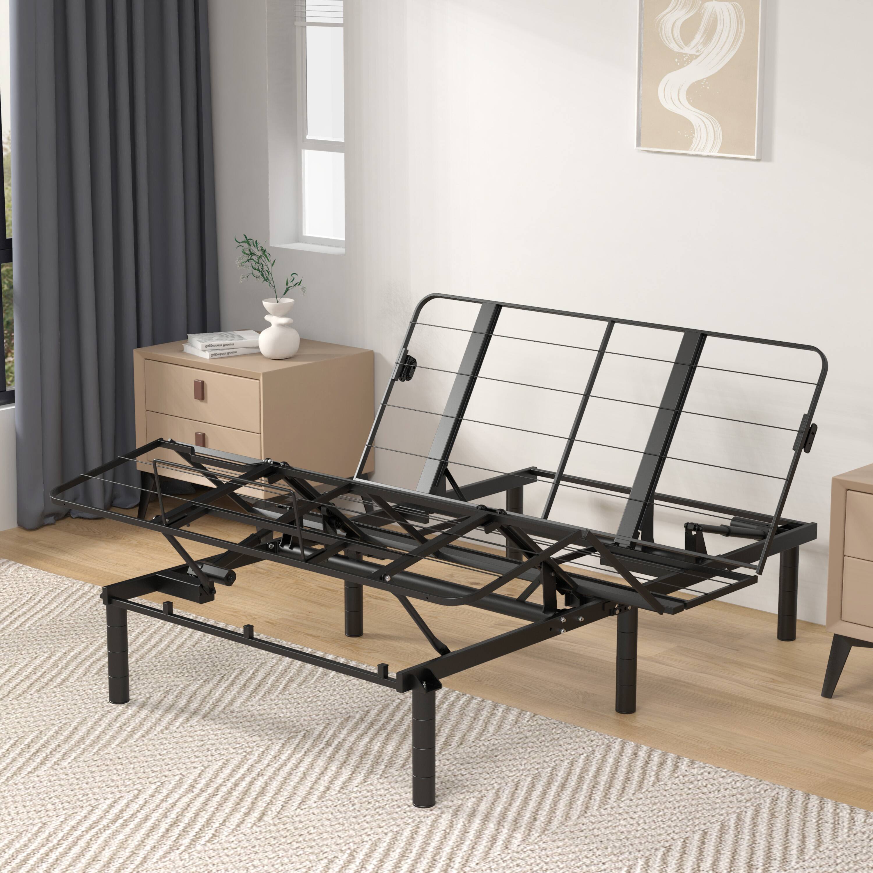 Aukfa - Zero-Clearance Adjustable Bed Base - Head/Foot Incline, Quiet Motor, Queen Size, USB-A+C Ports - Black