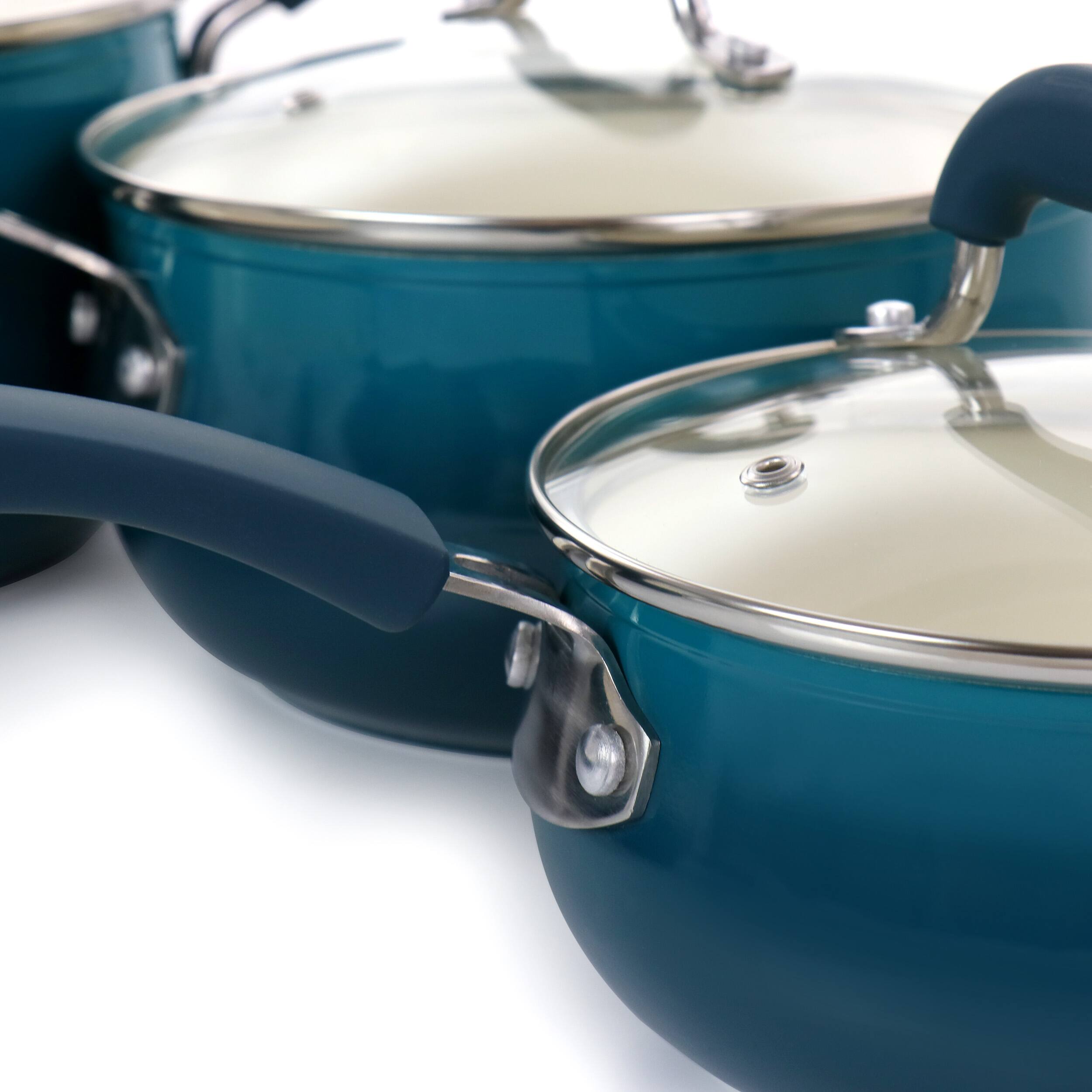 Alt View 9. Oster - Oster Corbett 8 Piece Nonstick Aluminum Cookware Set in Teal - Teal.