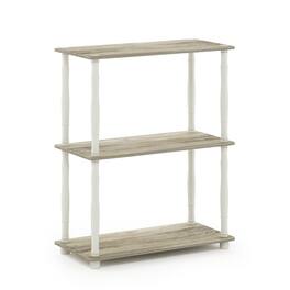 Furinno - Turn-N-Tube 3-Tier Compact Multipurpose Shelf Display Rack with Classic Tube, Sonoma Oak/White - Sonoma Oak/White