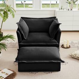 Anysun - Chenille Armchair with Ottoman - Deep Seat, Wide Ottoman, Includes 2 Large Pillows for Living Room - Black