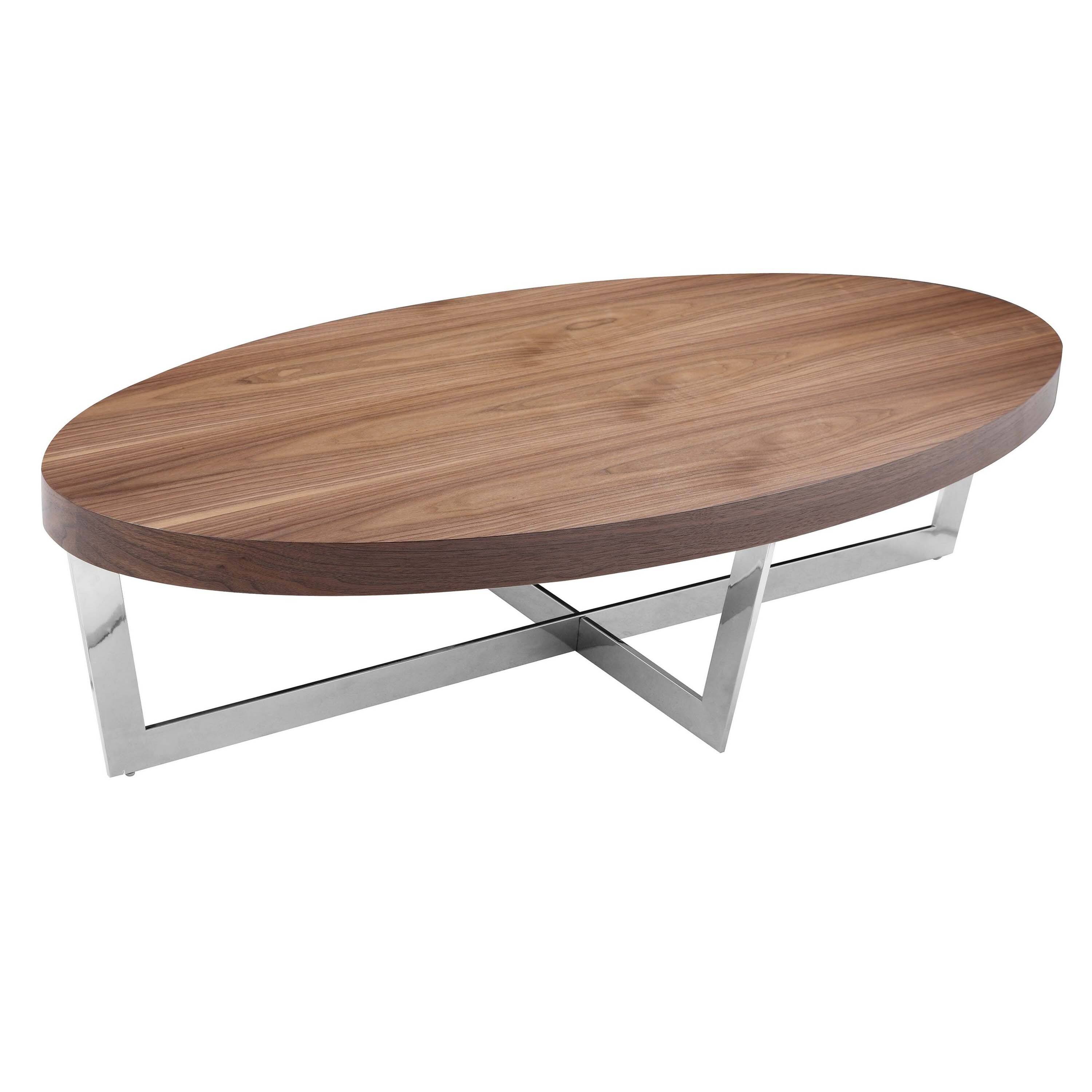Angle. Manhattan Lane - Tini 55 Inch Coffee Table, Oval Top, Chrome Frame - Brown, Chrome.