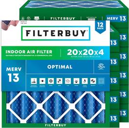 Filterbuy - 20x20x4 MERV 13 Smoke & Allergy Defense, Electrostatic Pleated HVAC AC Furnace Air Filters Replacement (12-Pack) - Blue