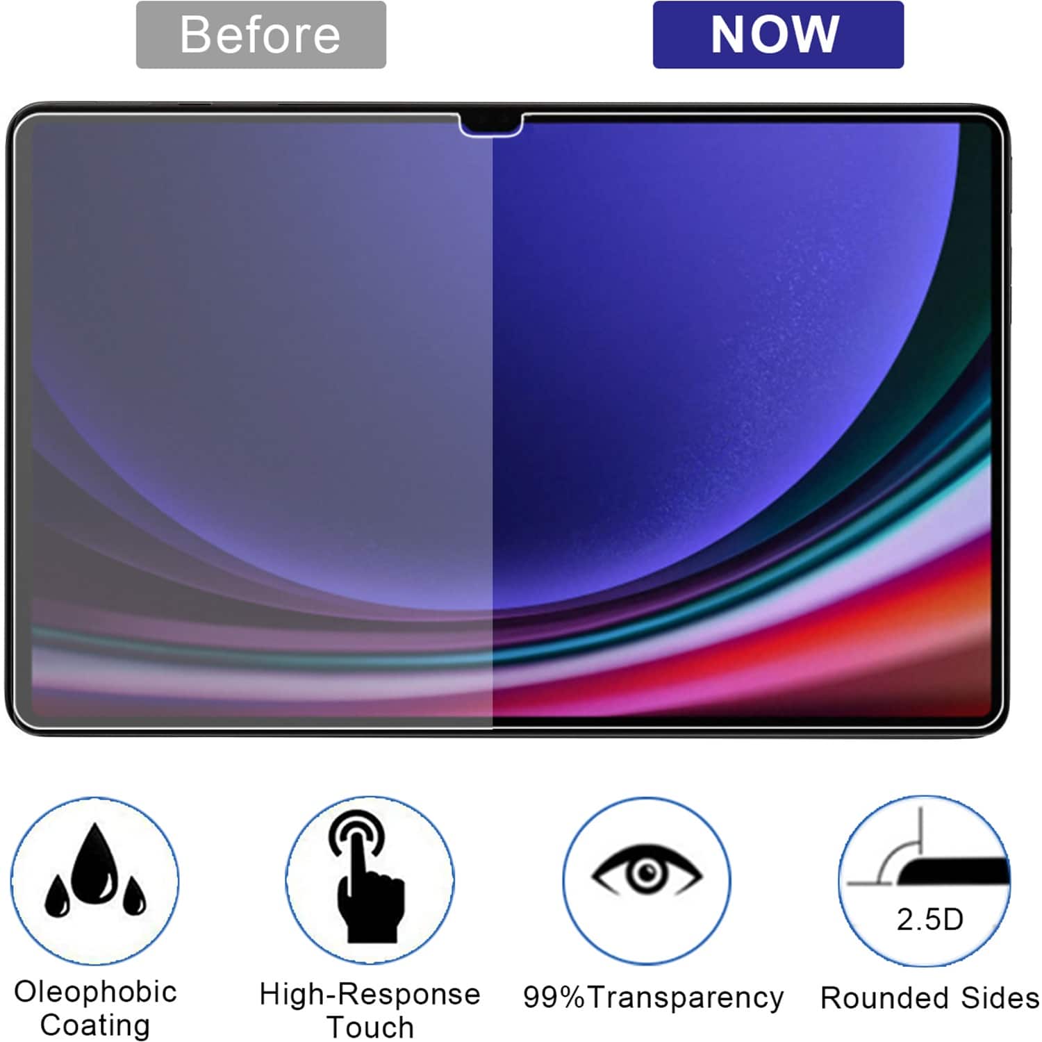 Before:
* 2.5D Oleophobic High-Response 99% Transparency Rounded Sides Coating Touch