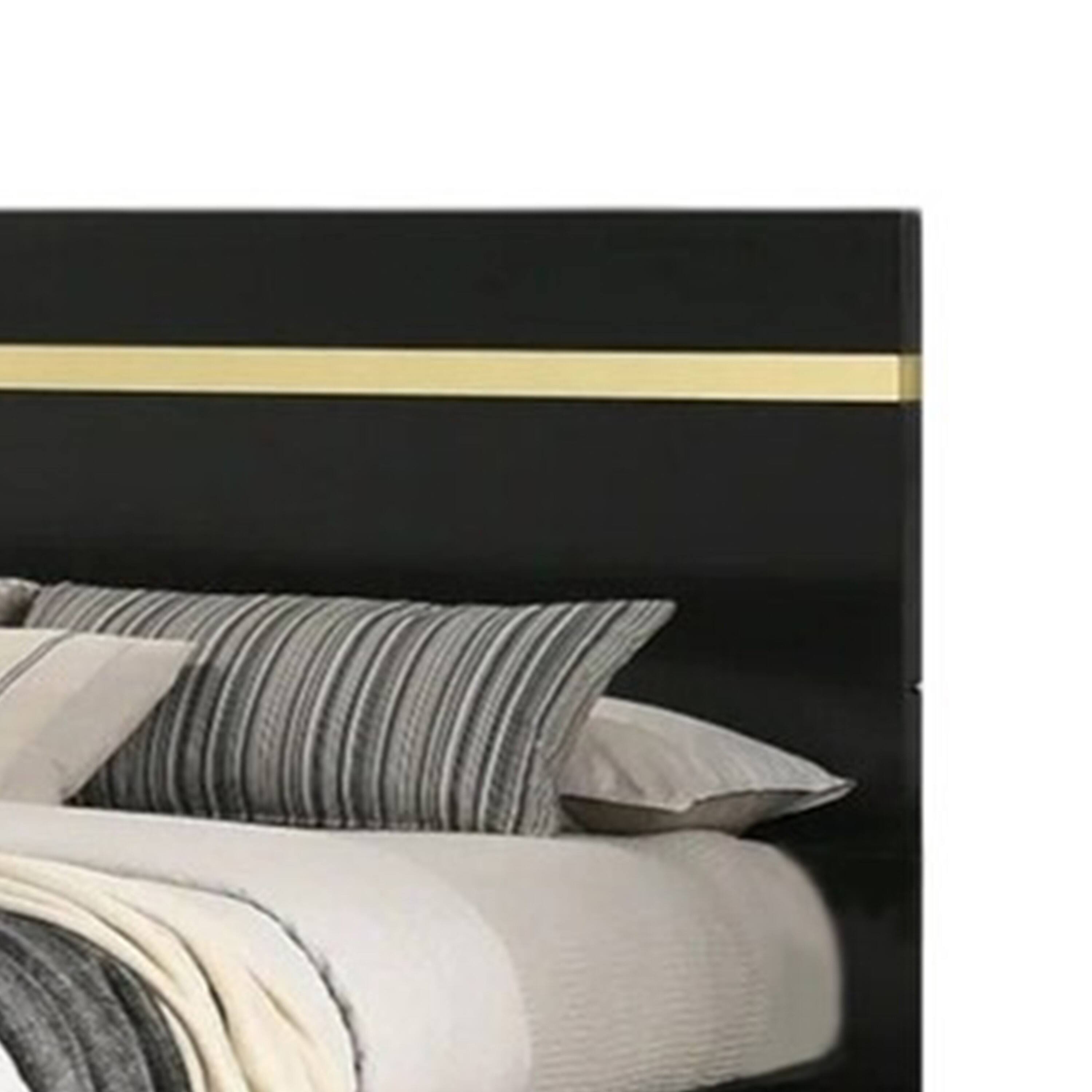 Left. Manhattan Lane - Yoki Full Size Bed w Underbed LED, Acrylic Gold Trim, Black Frame - Black, Gold.
