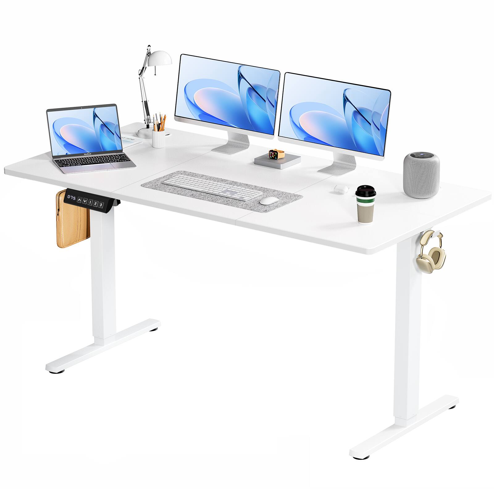 Left. AENKYO - 63"x24" Electric Standing Desk Height Adjustable Computer Desk with 2 Hook and Wire Hole - White.