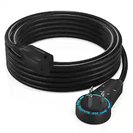 Maximm - 10 Foot 360° Rotating Flat Plug Extension Cord/Wire, 3 Prong Grounded Wire 16 Awg Power Cord - UL Certified - Black