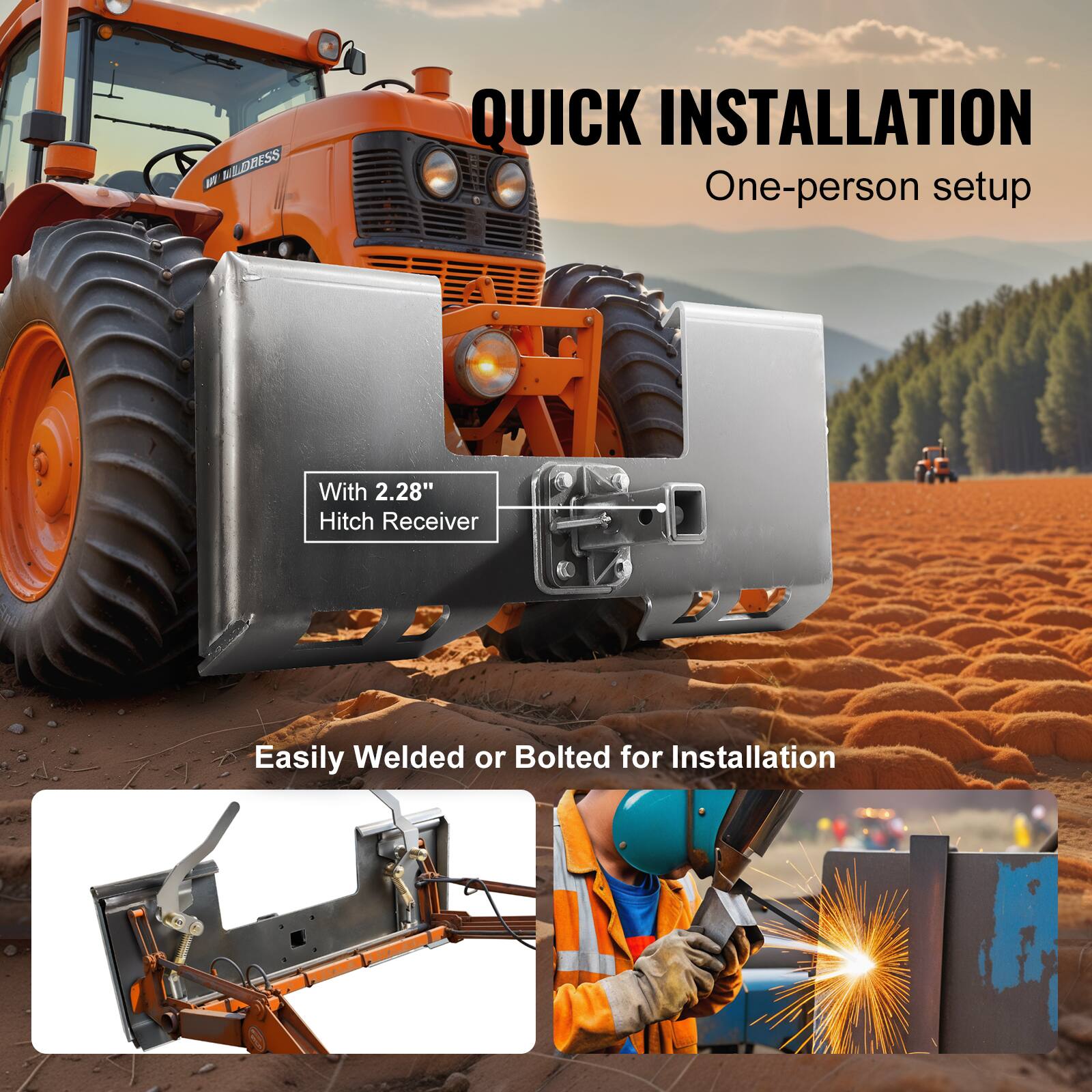 ALDEESS QUICK INSTALLATION  
One-person setup  
With 2.28" Hitch Receiver  
Easily Welded or Bolted for Installation