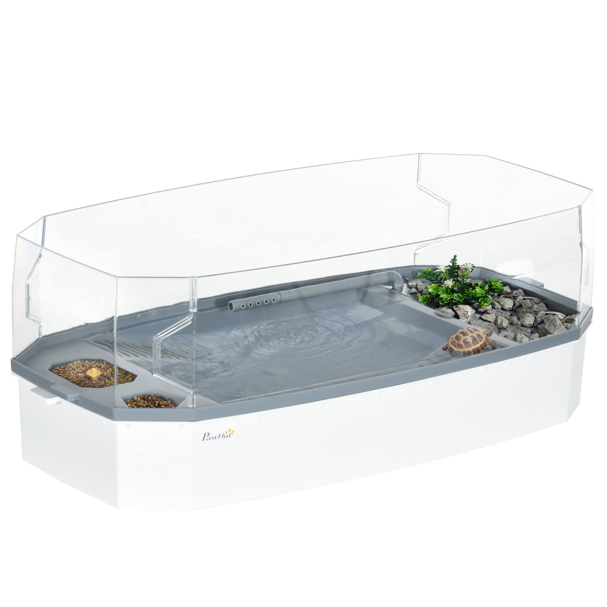 Front. Pawhut - Turtle Tank Kit, Basking Platform, Water Pump, Filter Layer, Full View, Easy to Clean/Change Water, Multi Functional.