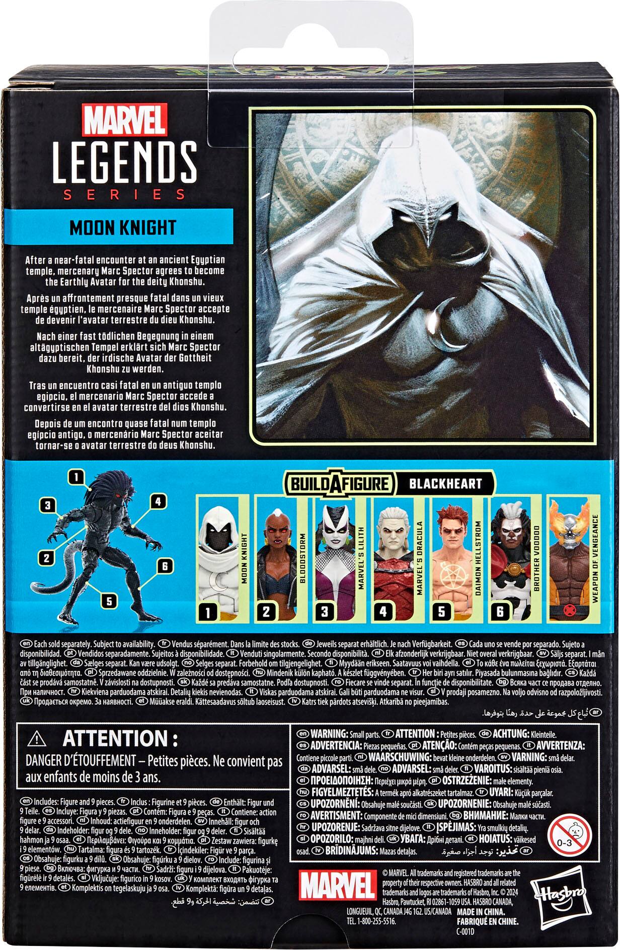 MARVEL LEGENDS SERIES MOON KNIGHT near-fatal encounter ancient Egyptian temple. mercenary Spector agrees become Earthly Avatar deity Khonshu. After the almost fatal encounter in an ancient Egyptian temple, mercenary Spector accepts becoming the Earthly Avatar of deity Khonshu. BUILDAFIGURE BLACKHEART DRACULA BLODOSTORM MARVEL VENGEANCE separately. availability. sparment. erhltlich. Verfgbarkeit. separado. disponibilidad. separadamente. disponibilit. afzonderlijk verkrijgbaar. verkrijgbaar. tillgnglighet. udsolgt. Forbehold tilgjengelighet. Myydaan vaihdella. Eui. aa n Sprzedawane oddrielnie. zaletnosc dostepnosci. kaphat. fggvnyeben. Plyasada b.