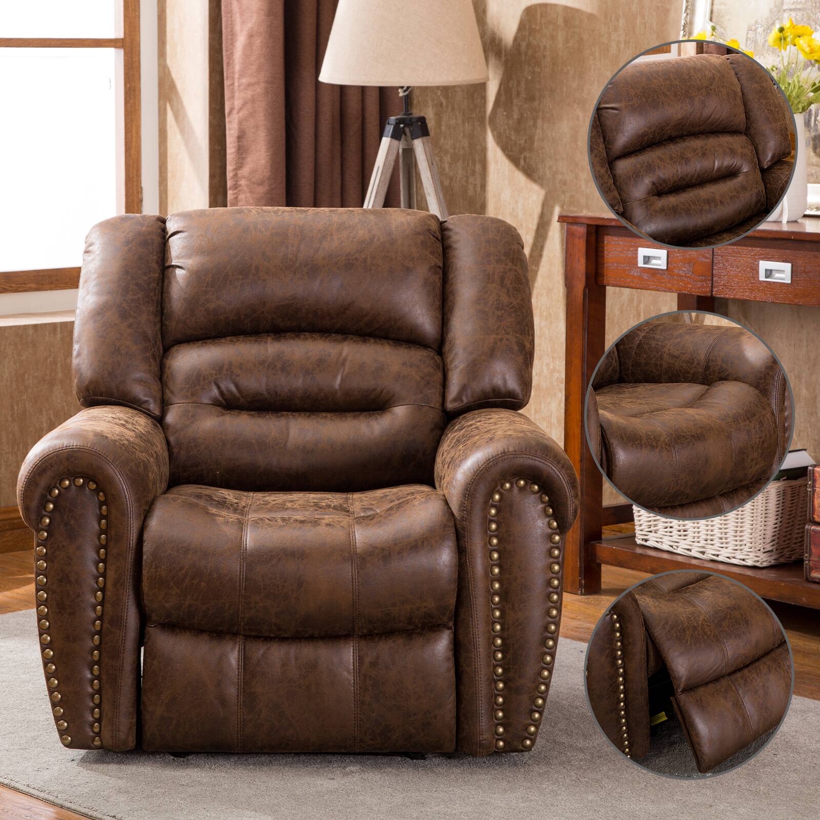 Angle. Bestier - 2 Pack 40.5 in. W Oversize Brown Vegan Leather Manual Power Recliner with Nailhead Trim and USB Port - Brown.