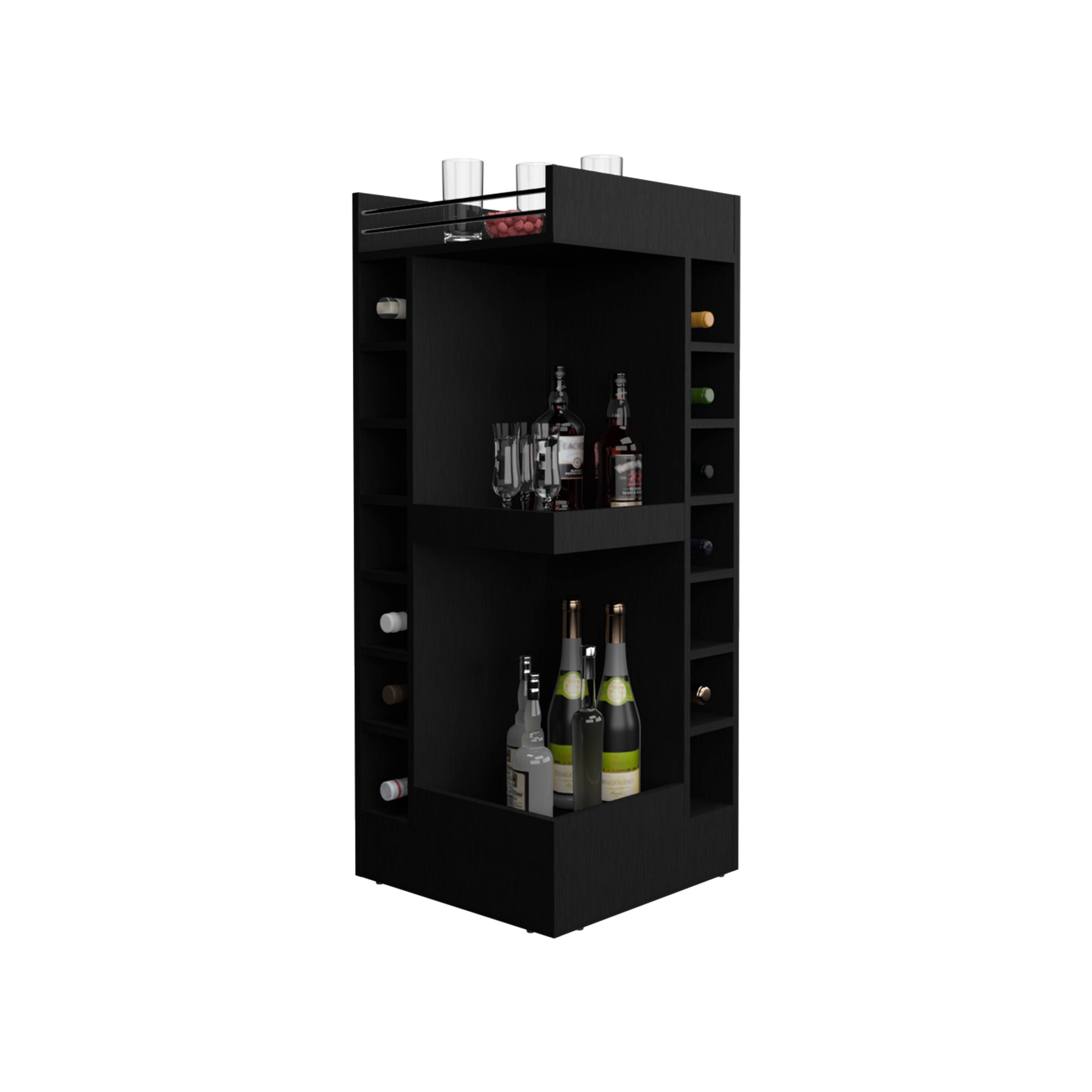 Alt View 3. TuHome - Lyman 46" Tall 3-Tier Corner Bar Cabinet With Fourteen Wine Bottle Cubbies, Living Room, Liquor Cabinet, Storage Cabinet - Black.