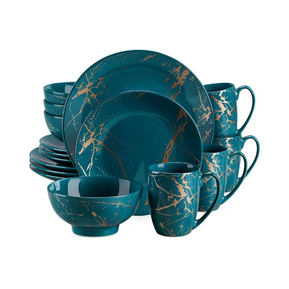 Bits Burst - Porcelain Color Glaze Dinnerware Set - Dark Green Gold