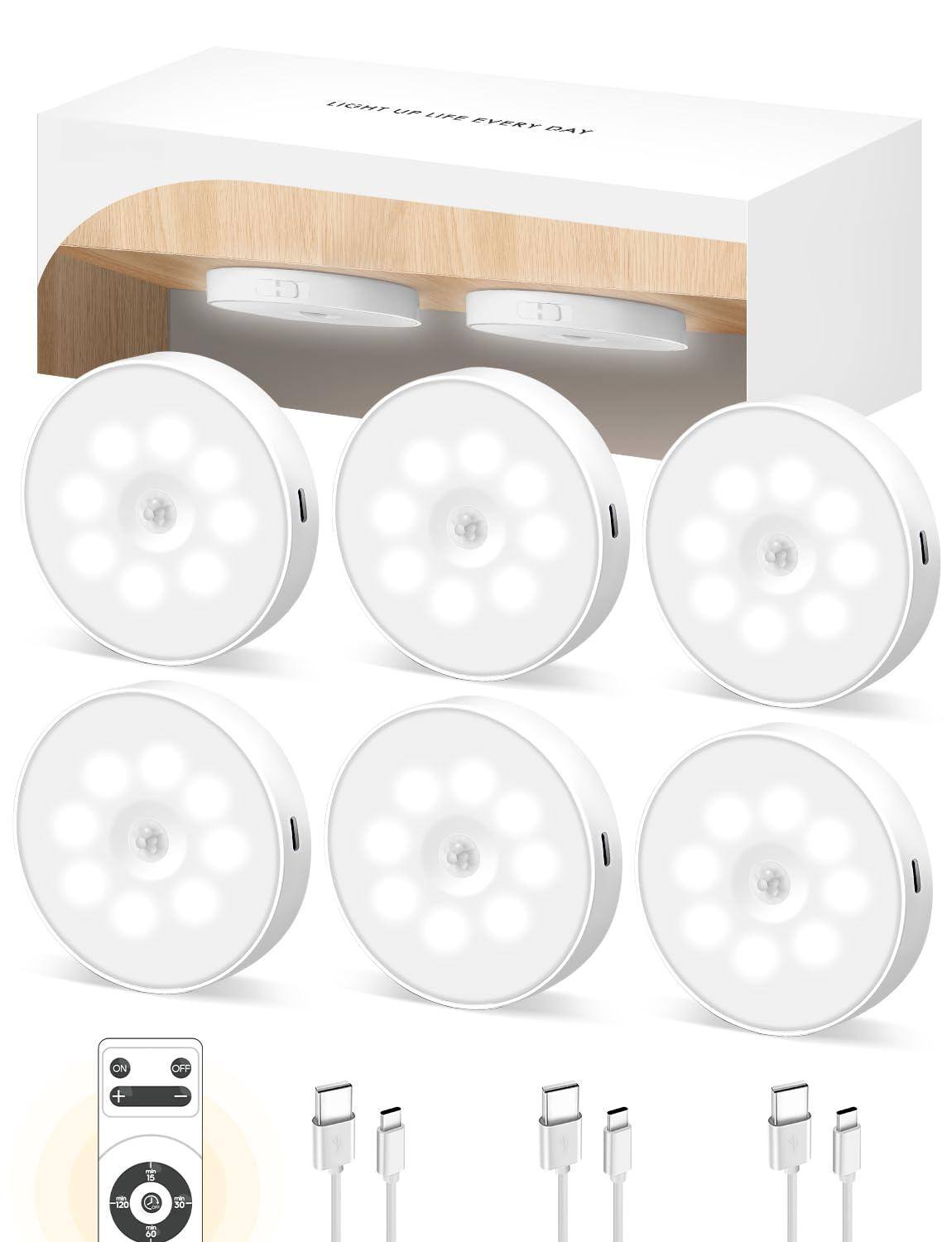 VEGA AUTOMOTIVE 6 pack Rgb Rechargeable Puck Lights With Remote 13 ...