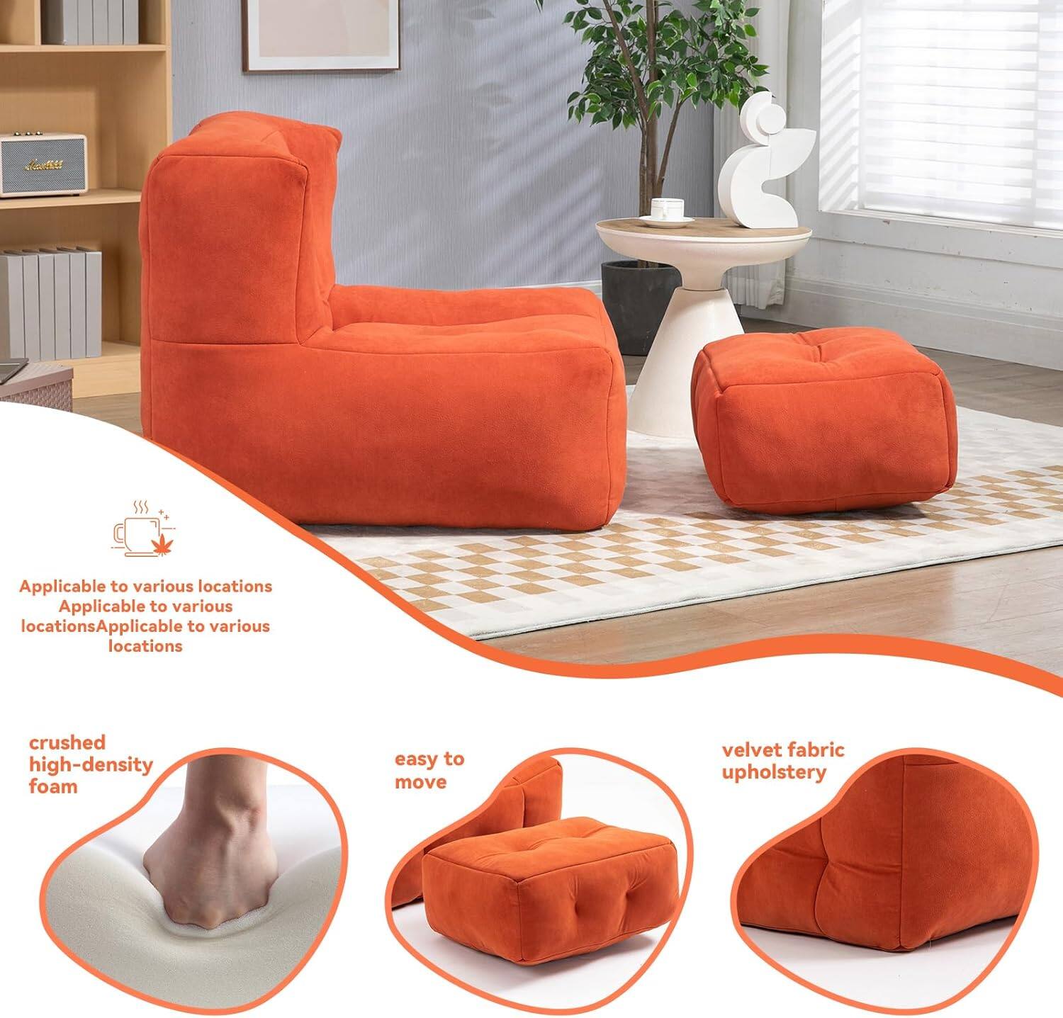 - Applicable to various locations
- Crushed high-density foam
- Easy to move
- Velvet fabric upholstery