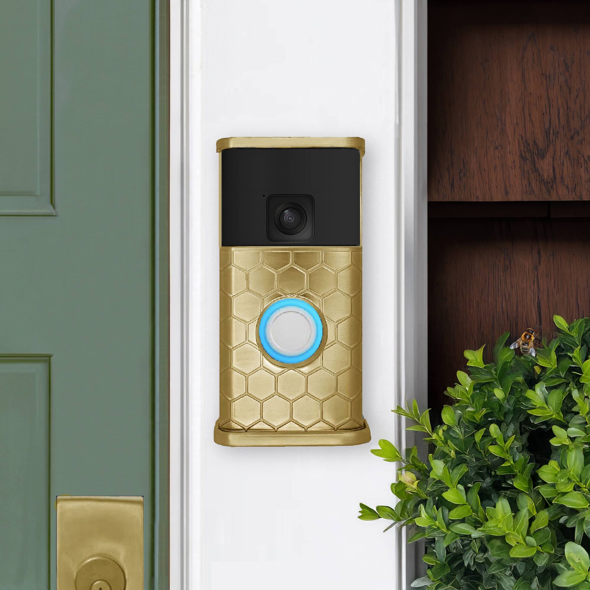 Alt View 3. Michael Healy - Honeycomb Video Doorbell Cover (Battery Doorbell 2024 Release) - Satin Brass.