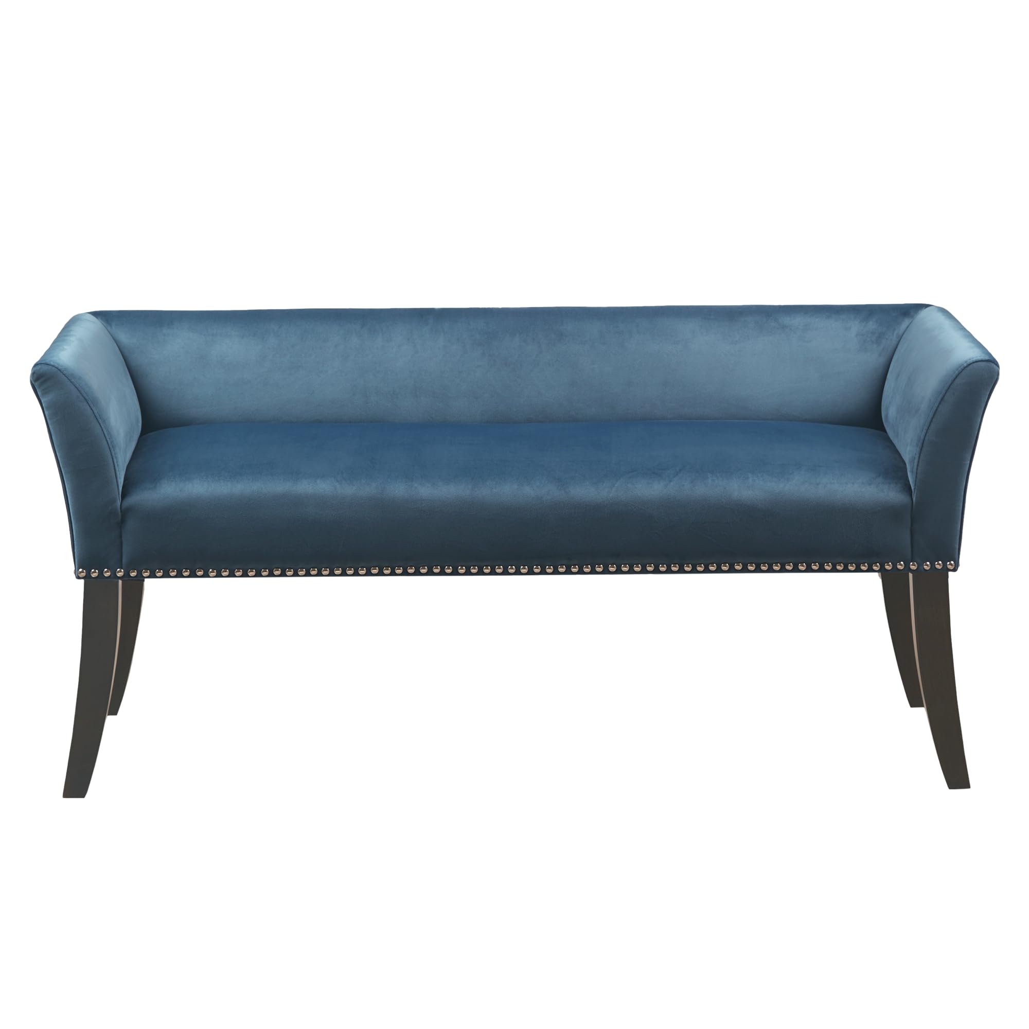 Front. Fabibe - Modern Wood Bench Espresso Accent Bench, Upholstered with Nailhead Trim, Padded Seat Entryway - Blue.