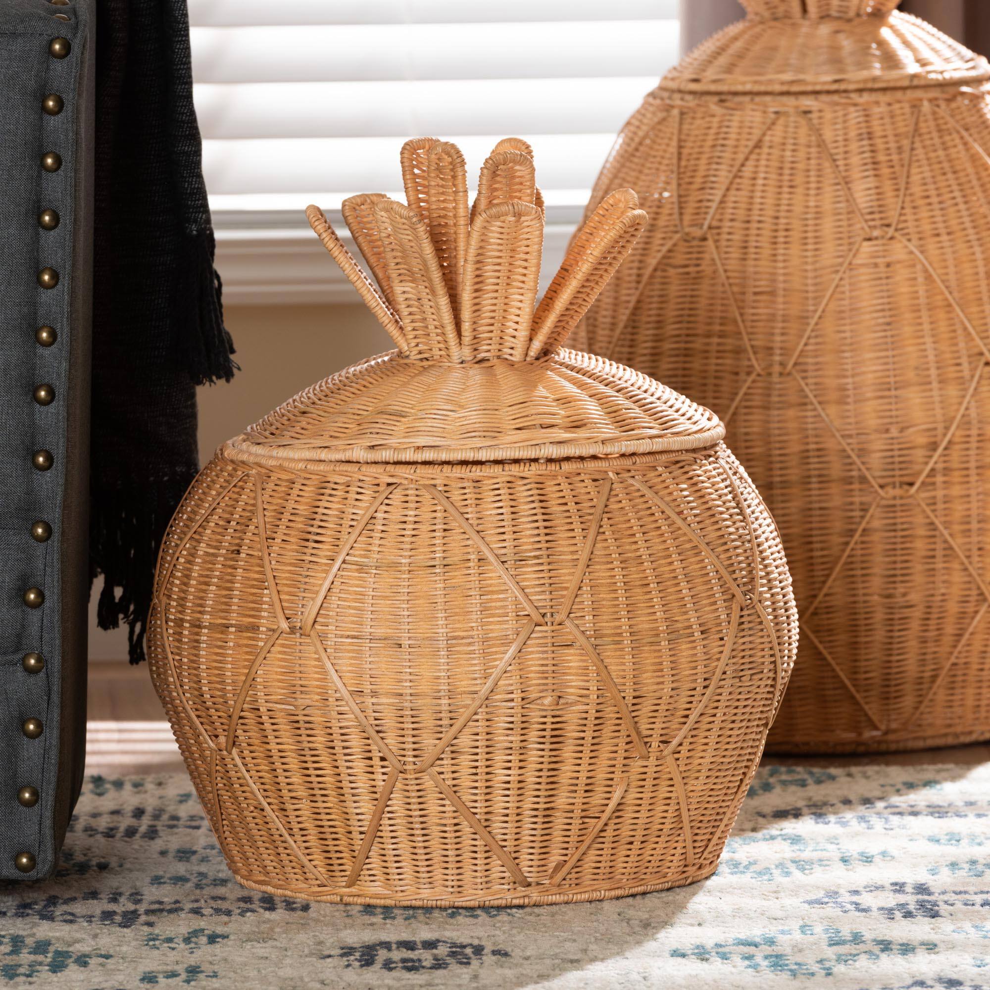 Alt View 1. bali & pari - Pelham Natural Rattan Laundry Hamper - Handwoven Wicker Storage Basket for Laundry Room, Small - Light Honey.