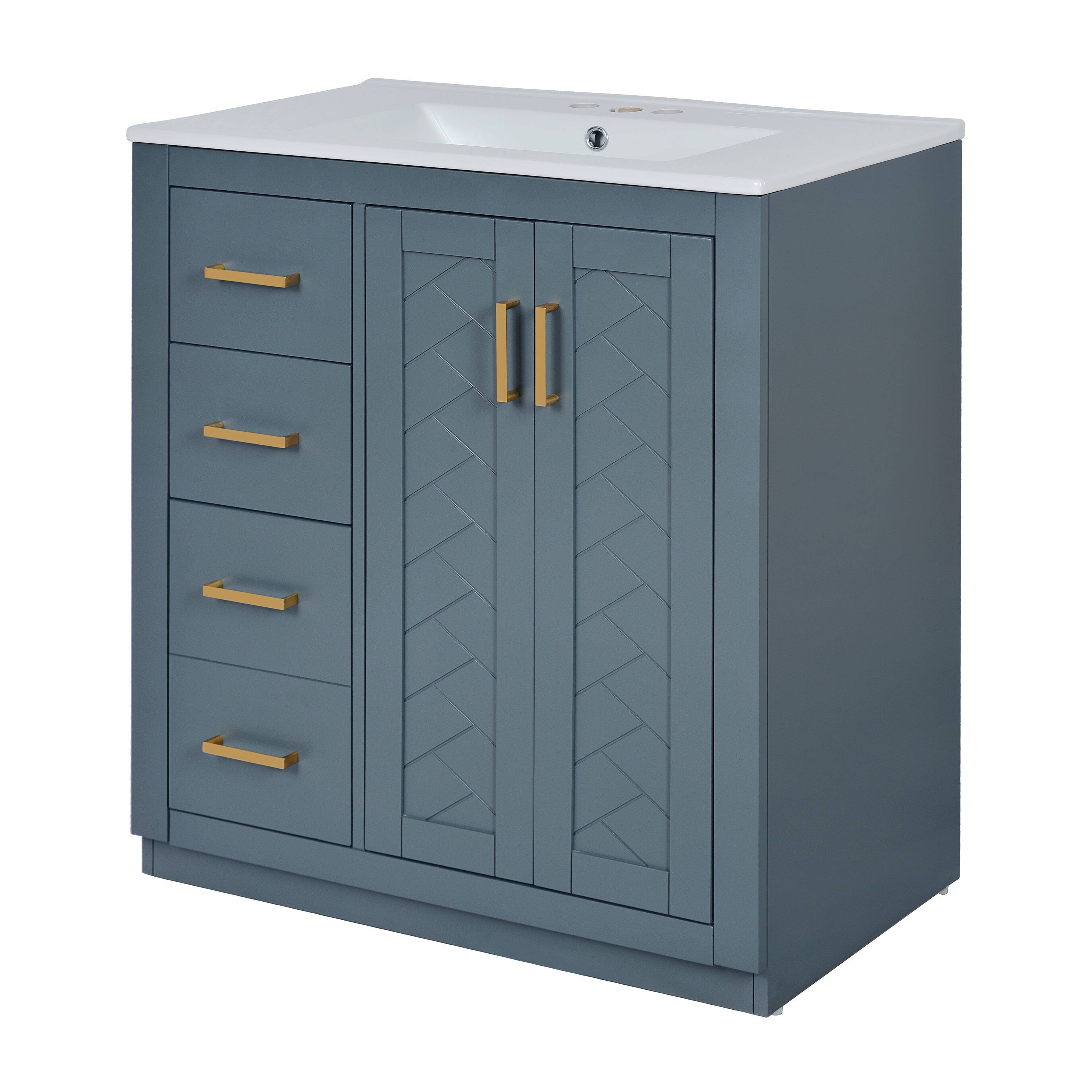 Alt View 10. Boyel Living - 30 Inch Bathroom Vanity Blue with Ceramic Sink Solid Wood Frame 3 Drawers 1 Cabinet - Blue.