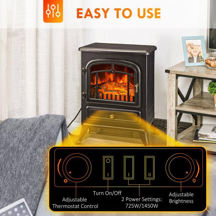 EASY TO USE

Turn On/Off  
Adjustable Thermostat Control  
2 Power Settings: 725W/1450W  
Adjustable Brightness
