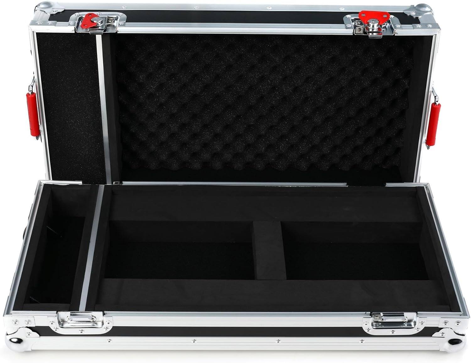 Left. Gator - G-TOUR Series Road Case for Line 6 Helix Floor Processor with Integrated Wheels and Elevated Live-In Platform.