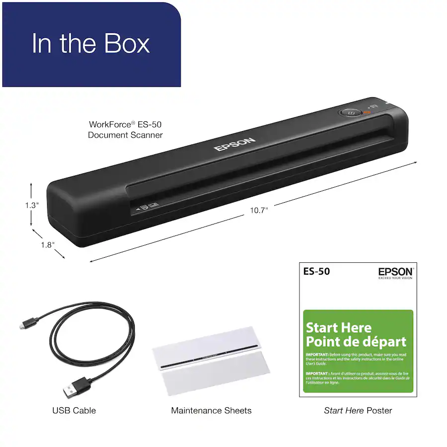 Epson WorkForce ES 50 Mobile Color Sheetfed Document Scanner Black ...