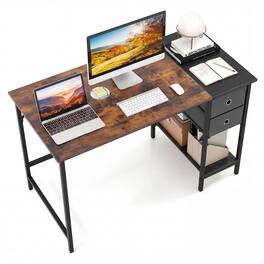Gymax - 48'' Home Office Desk w/ Storage Headphone Hook Shelf & 2 Drawers Laptop Desk - Brown