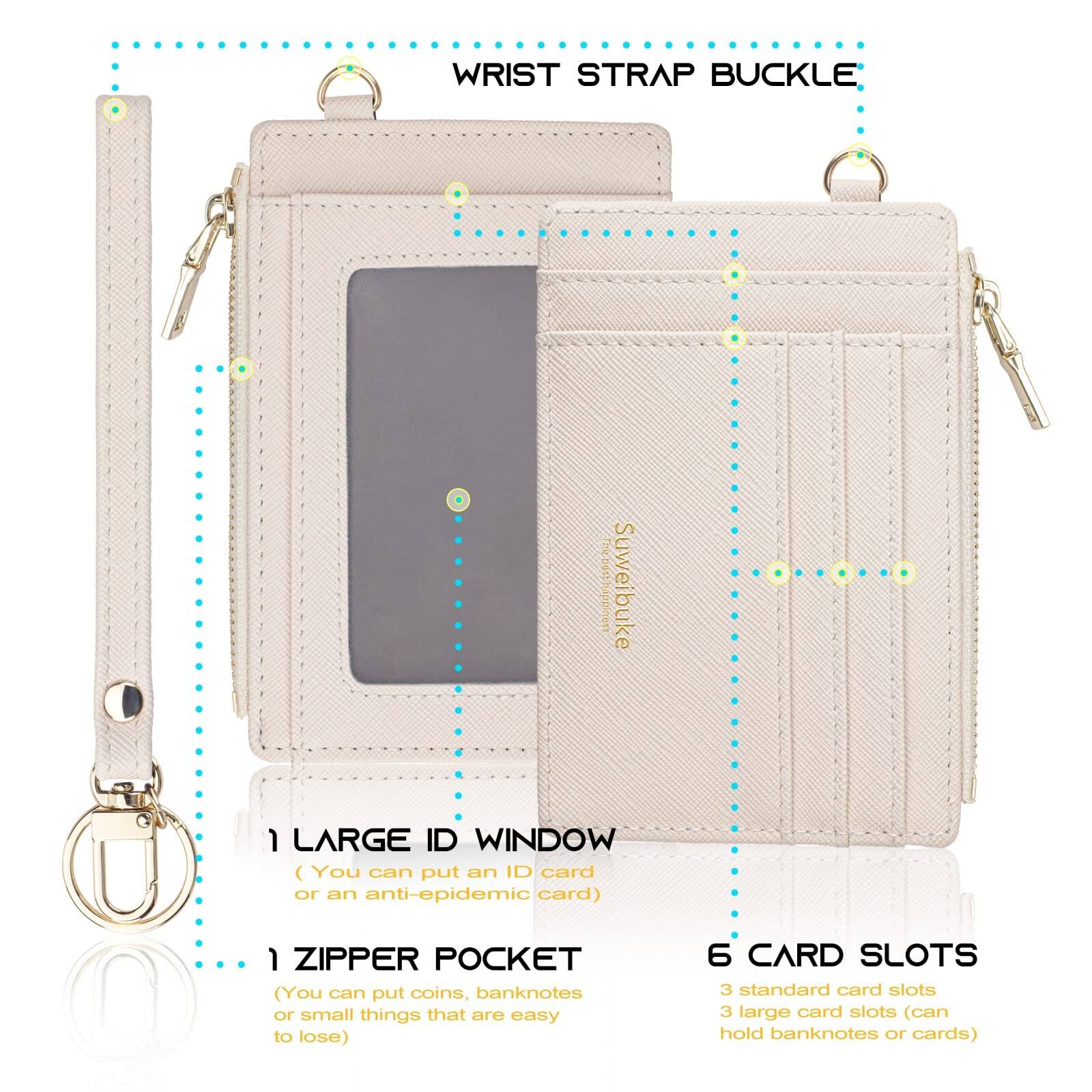 Alt View 2. Jadie Link - Women Slim Rfid Blocking Credit Card Case Holder Wristlet Zip Wallet Small Compact Leather Purse Keychain beige Dual-use - Light Gray.